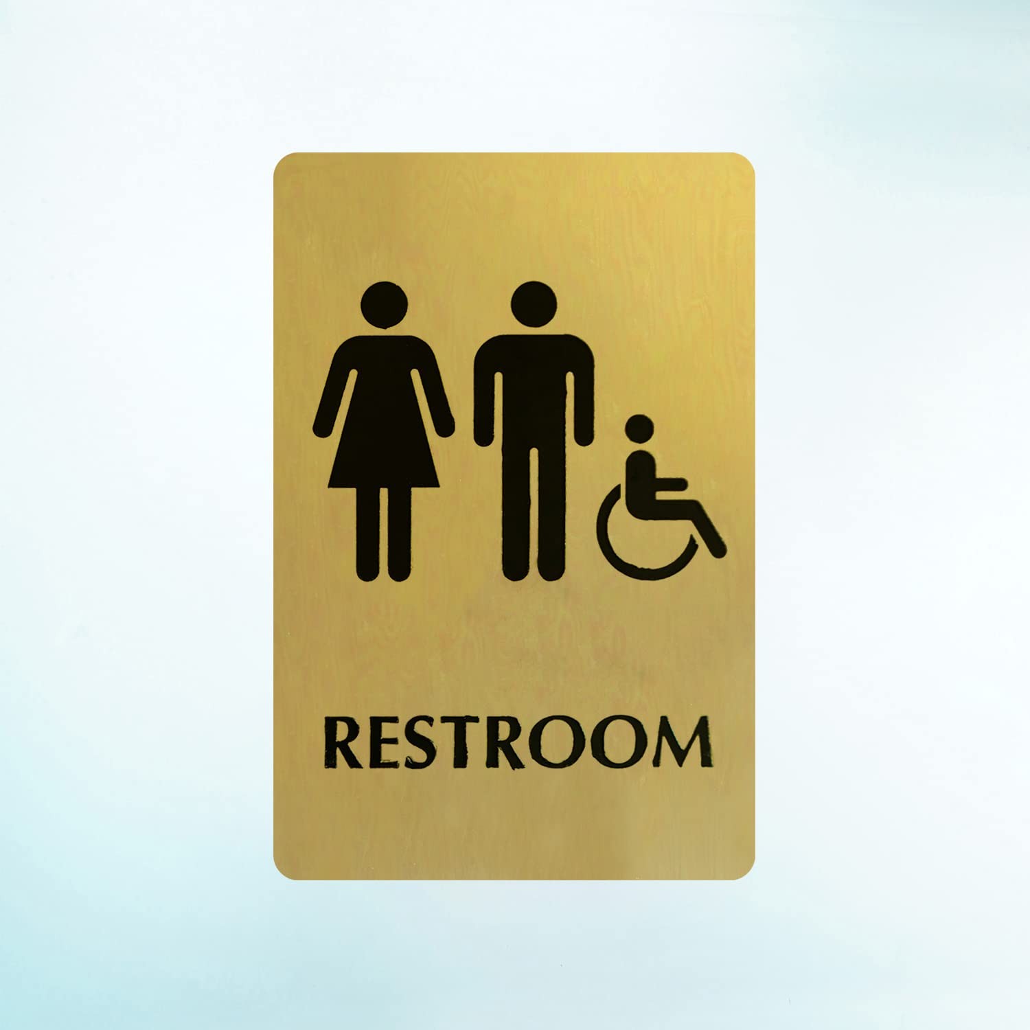 6×9 Inch Unisex Restroom Sign Handicap Brass Metal Door Mount Gold Black