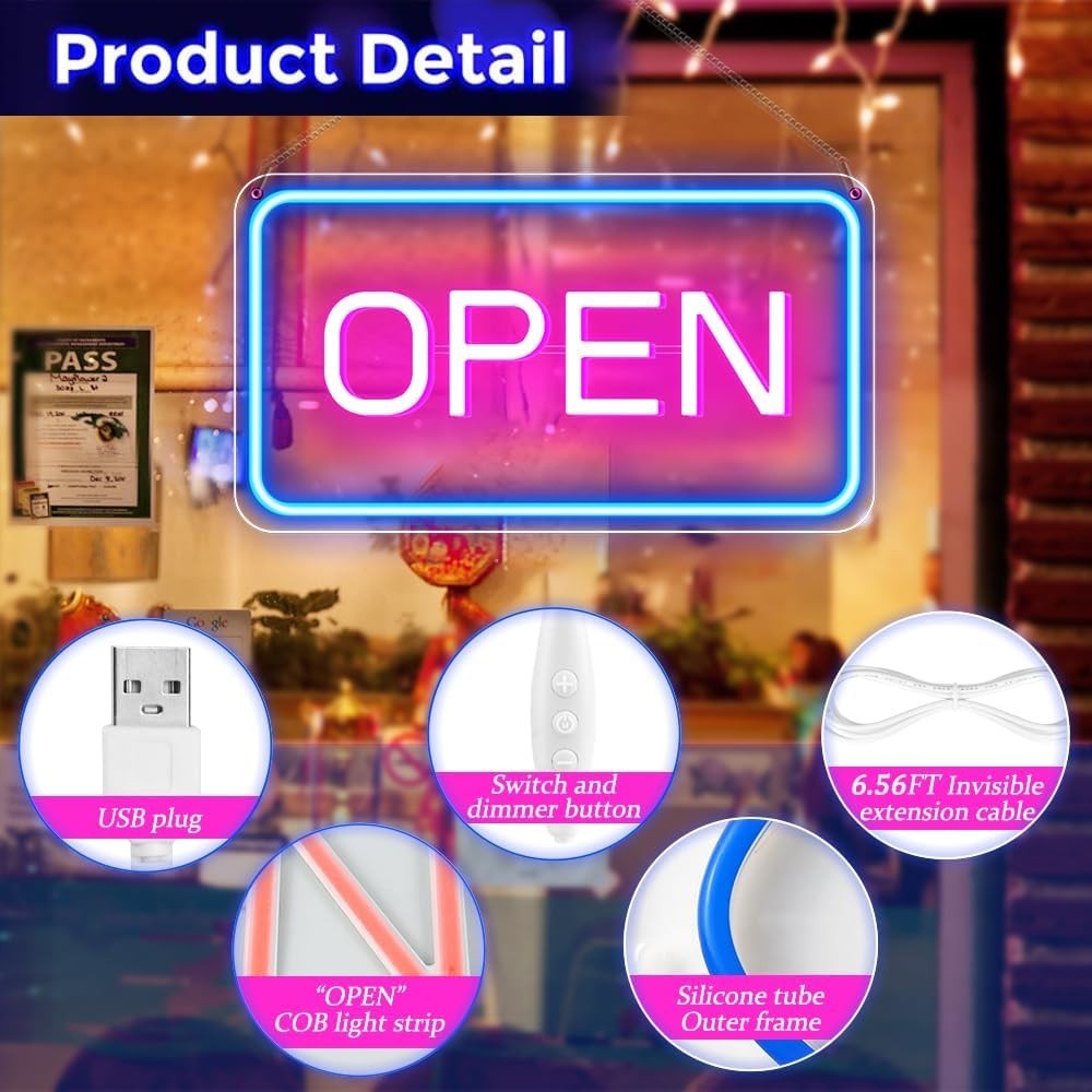 Eye-Catching Neon Open Sign for Business, 16×9 Inch