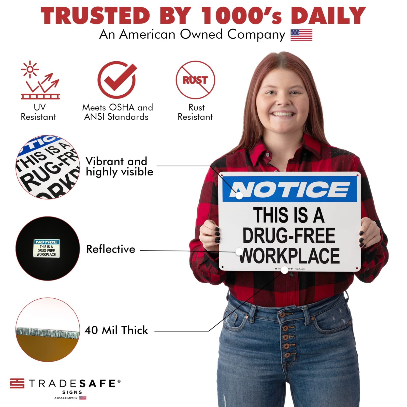 Drug Free Workplace Sign – Aluminum Safety Sign, UV-Resistant, Waterproof, 14” x