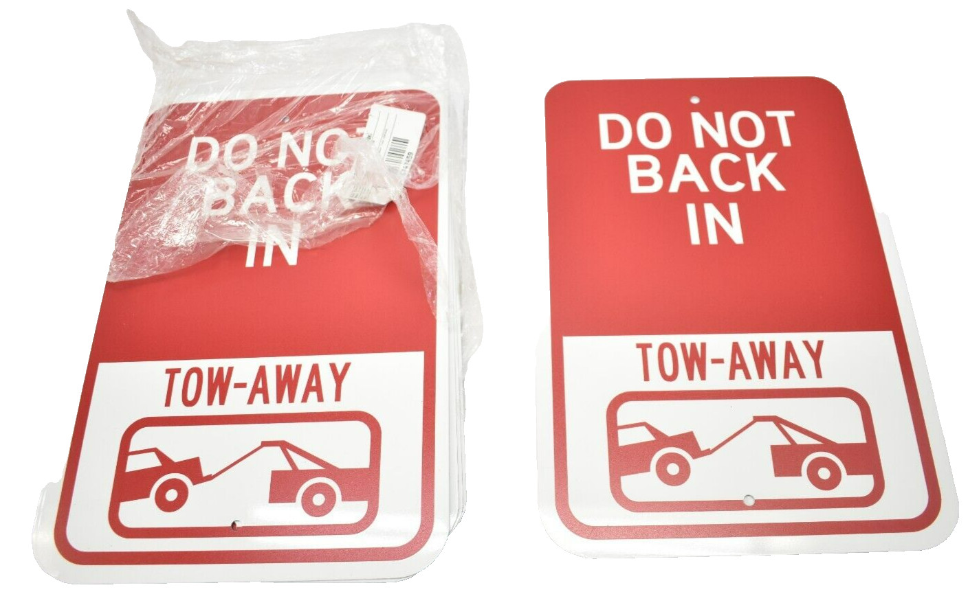 Lot of 8 Do Not Back In Tow Away Signs Aluminum Reflective 12&Prime; x 18&Prime; Red/White
