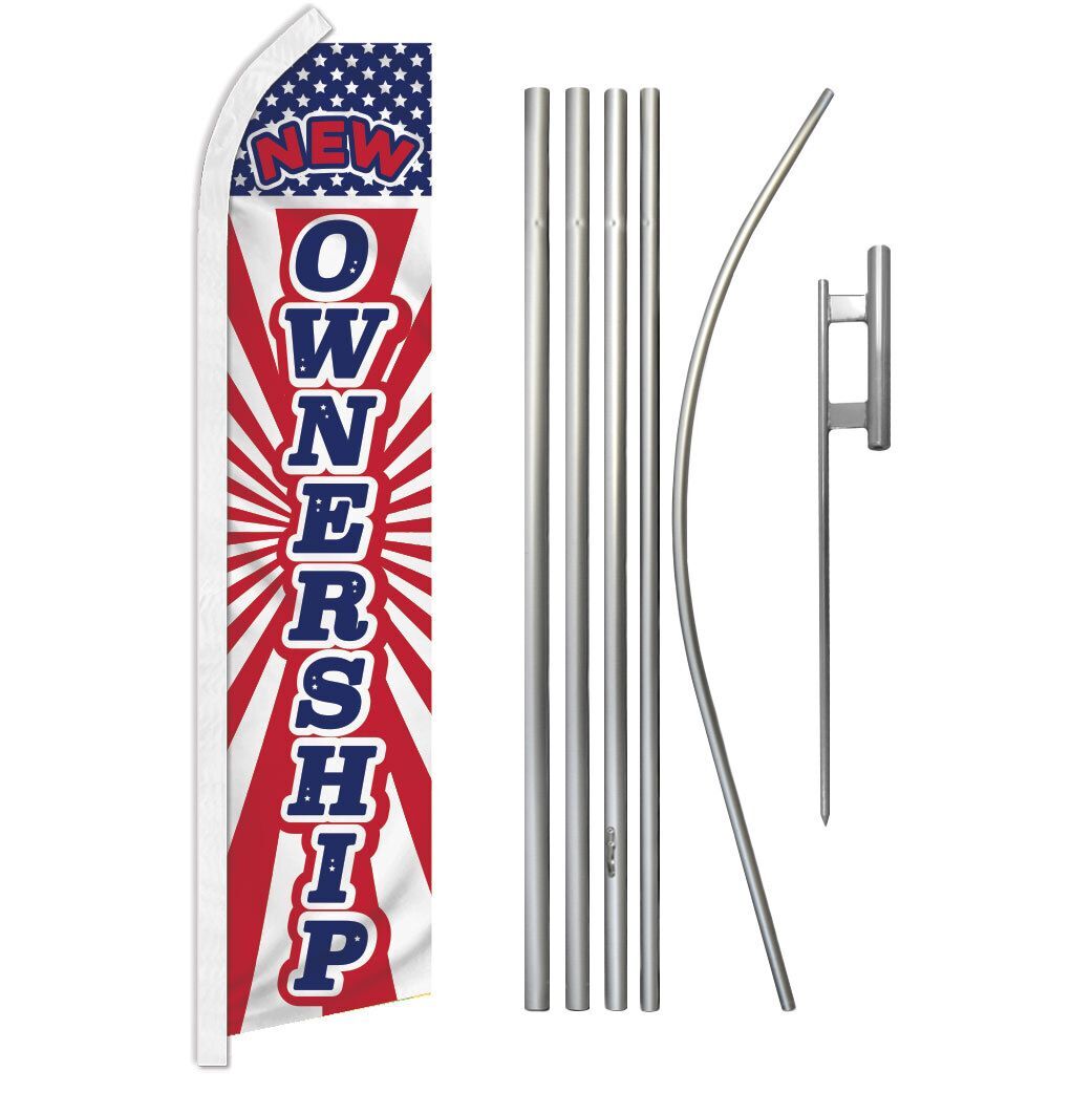 « NEW OWNERSHIP » Advertising Super Flag & Pole Kit grand opening now open welcome