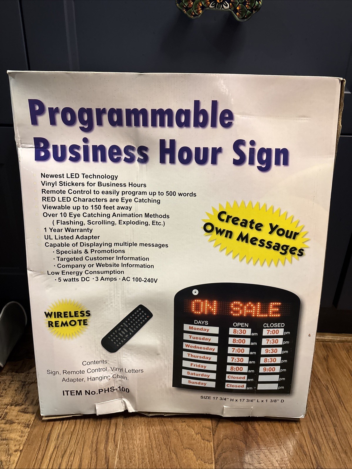 Programmable LED Business Hours Sign PHS-100 New w/ Remote & Letters