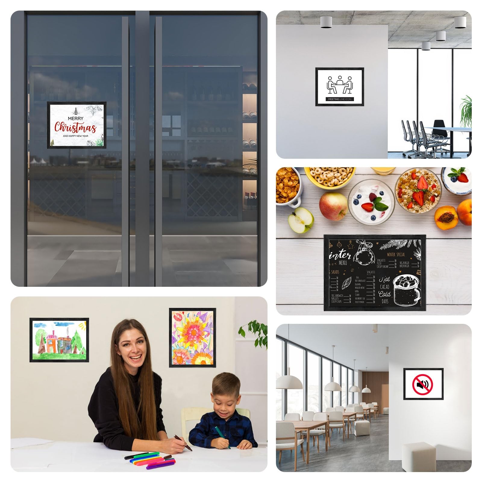 8.5 x 11 Magnetic Sign Holder 6 Pack, Self-Adhesive 8.5&Prime;x11&Prime; 6Pack, Black