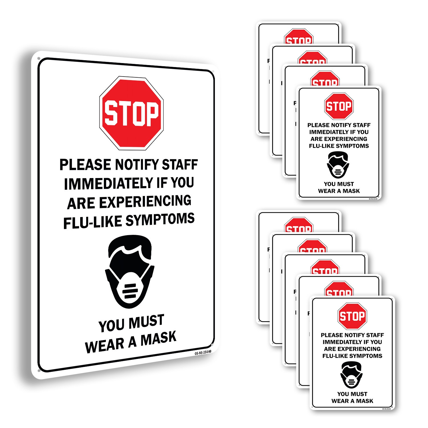 Stop Notify Staff If You Are Experiencing Flu-like Public Safety Sign 5/10 Pack