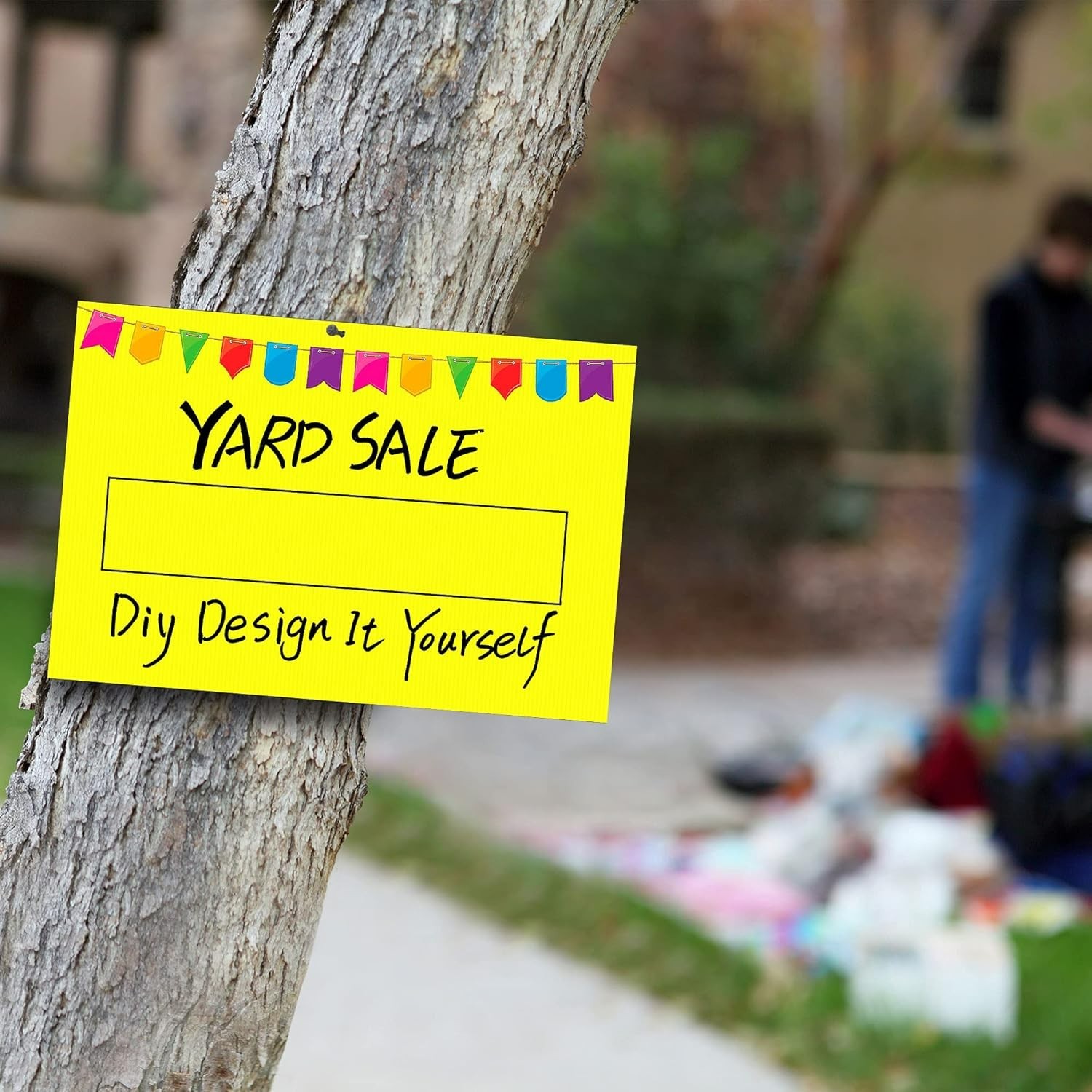 Bright Yellow Blank Yard Signs 4-Pack, Waterproof with H-Stakes for Easy Setup
