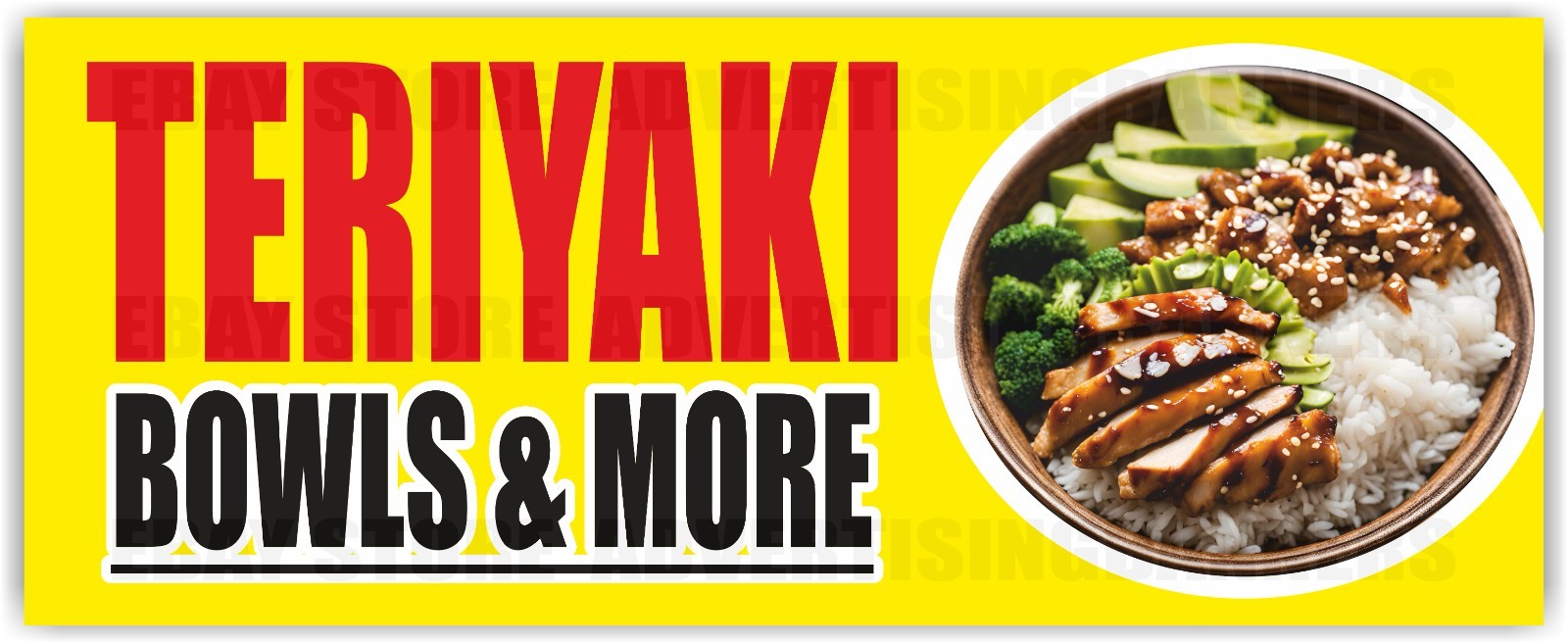 TERIYAKI BOWLS & MORE Advertising Banner Vinyl Mesh Sign Street Food Restaurant