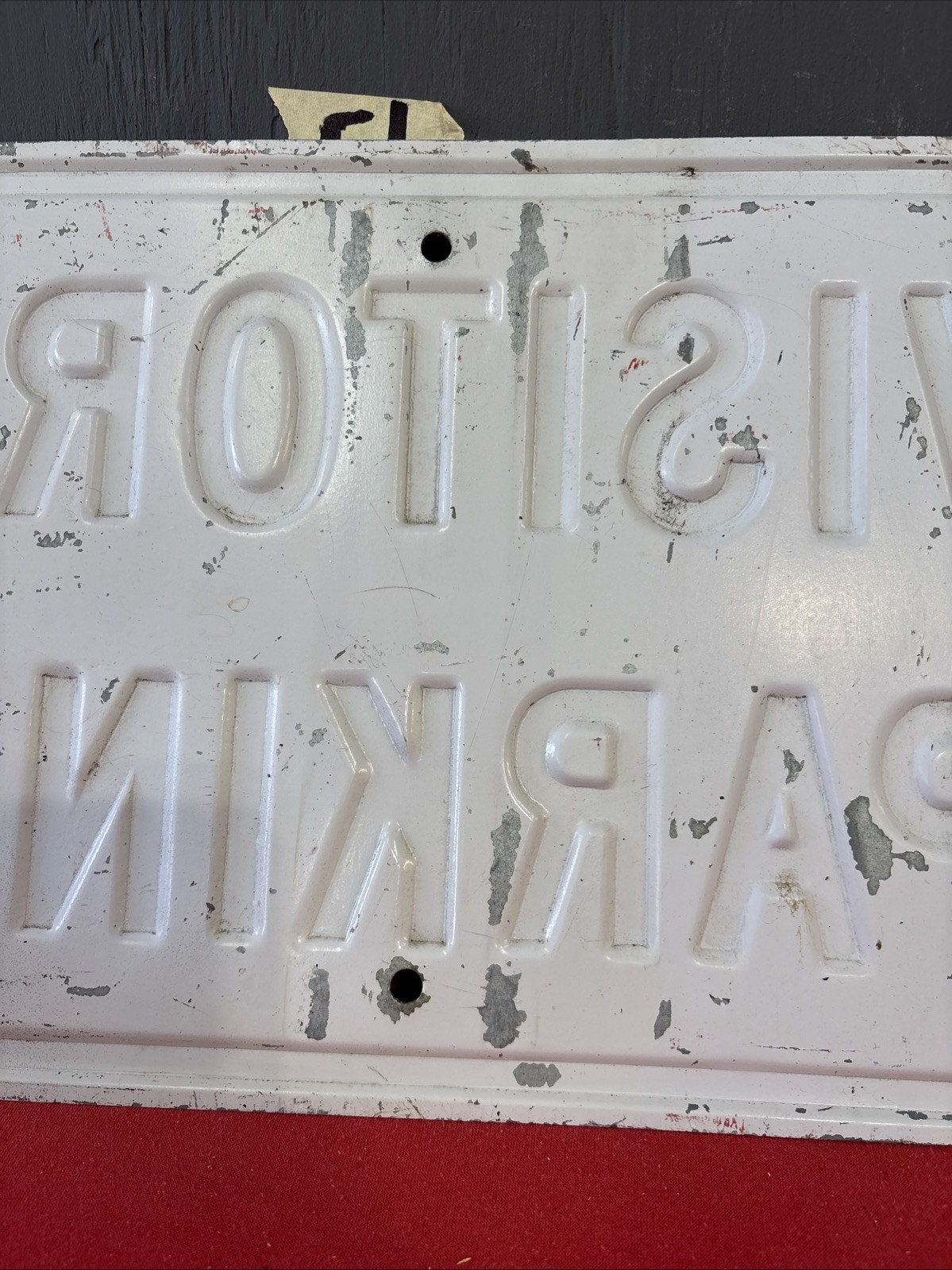 DWN2-Vintage Retired Visitors Parking Steel Embossed Sign 18×12 Inches Original