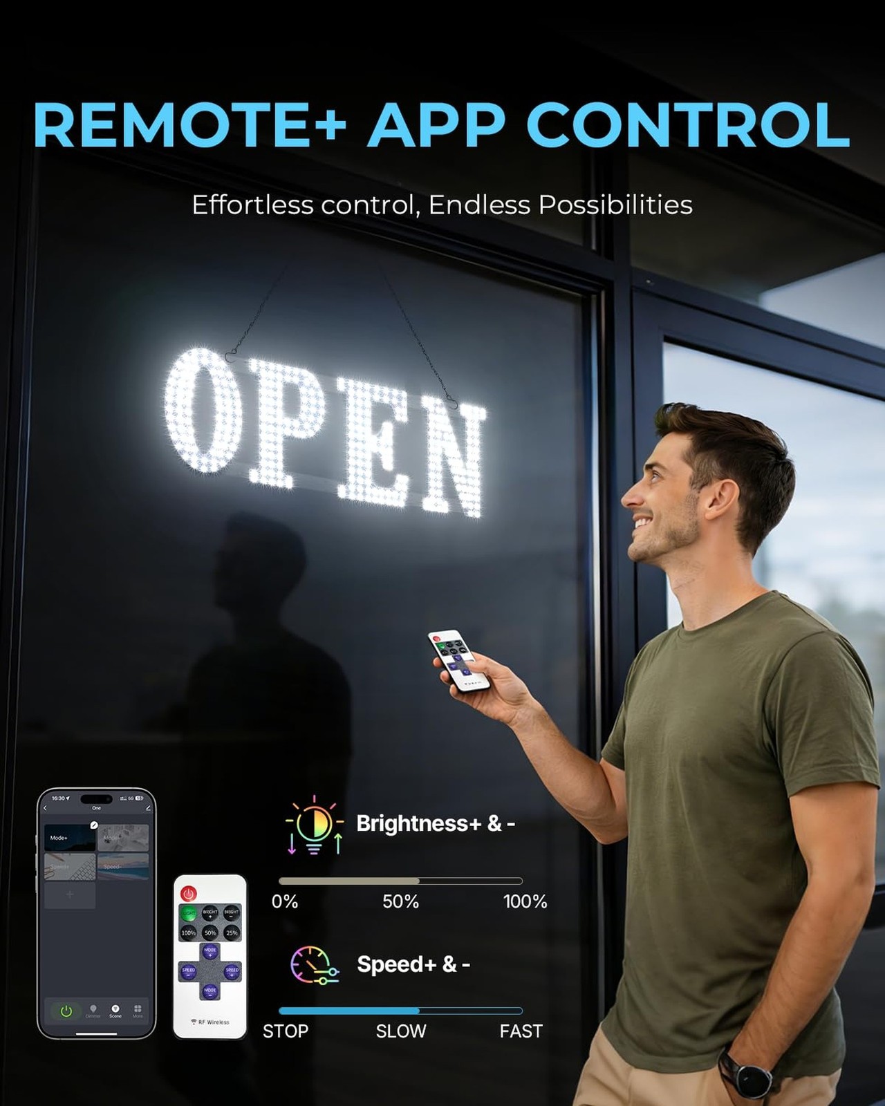 Open Sign for Business, 30&Prime;x10&Prime; Jumbo Open Sign with Timer and Remote Control…