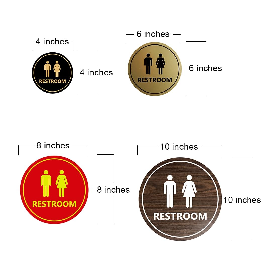 Circle Unisex Restroom Sign XLarge Black Gold Door Wall Plaque Decor Tool