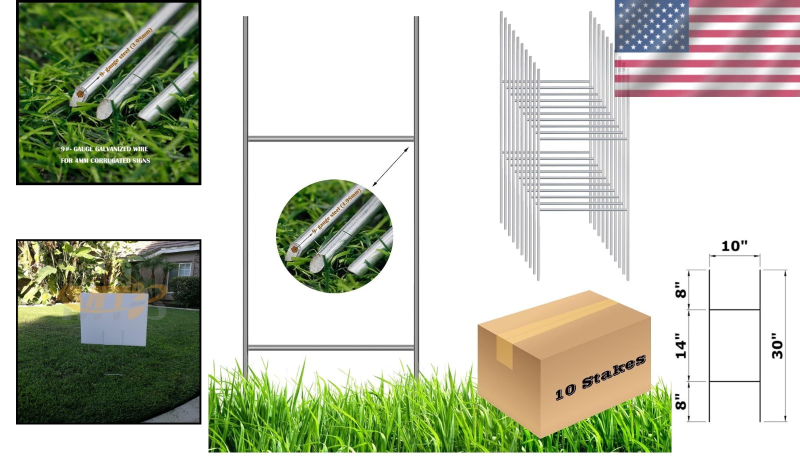 30×10 Inch Galvanized Wire Sign Stakes – 10 Pack for Easy Installation