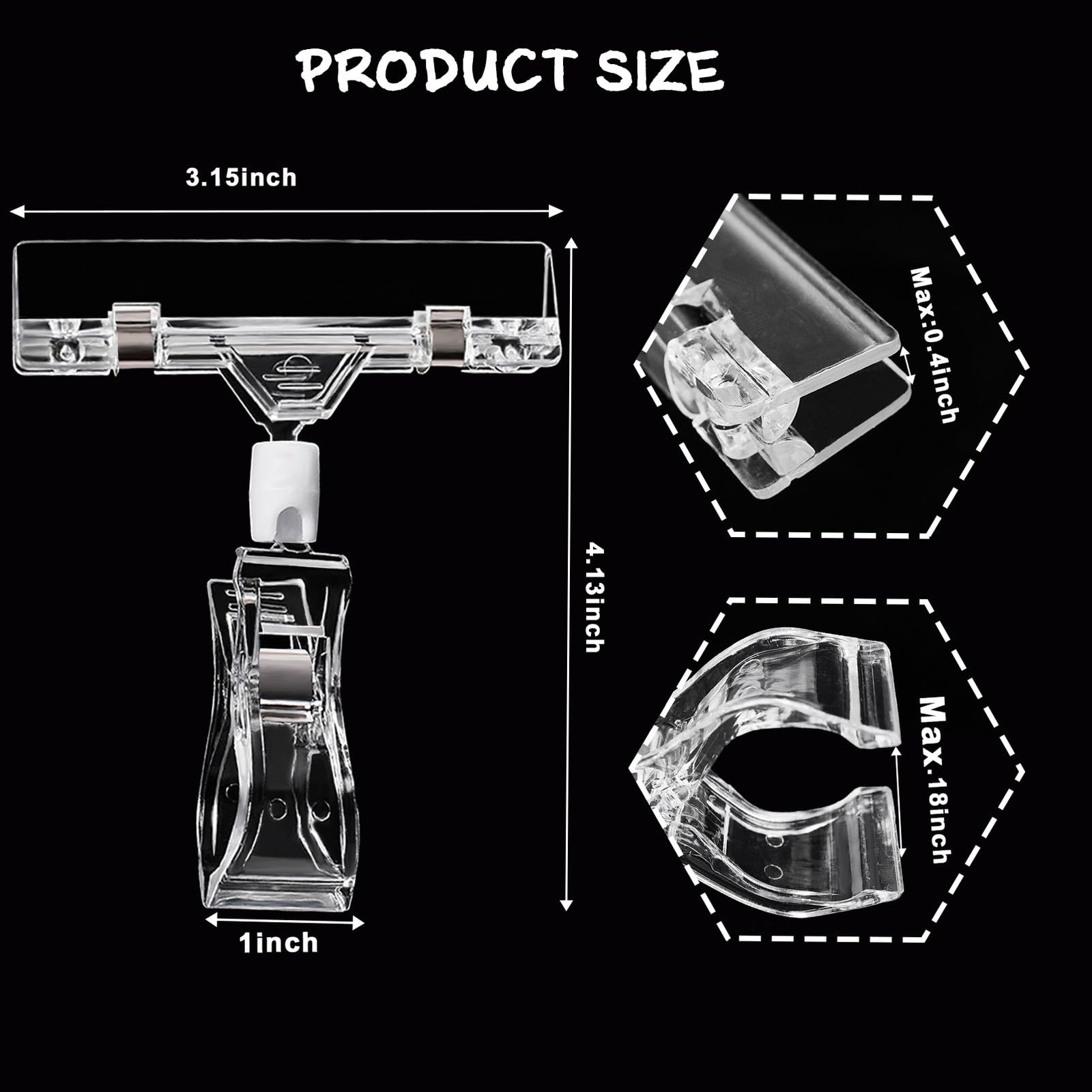 12 Pcs Clear Sign Holder Clips for Display, Rotatable Double Sided