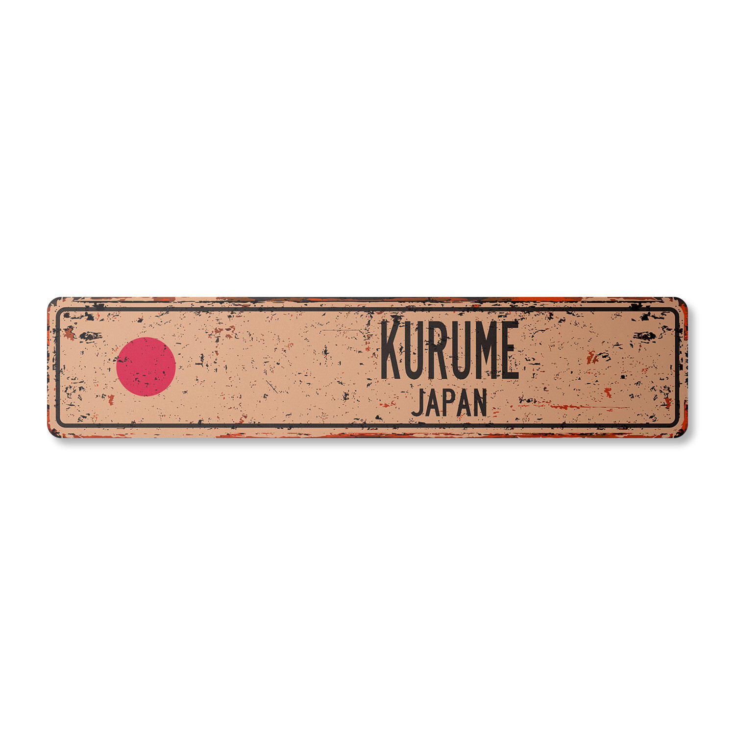 KURUME JAPAN Vintage Street Sign Japanese flag city country road wall rustic
