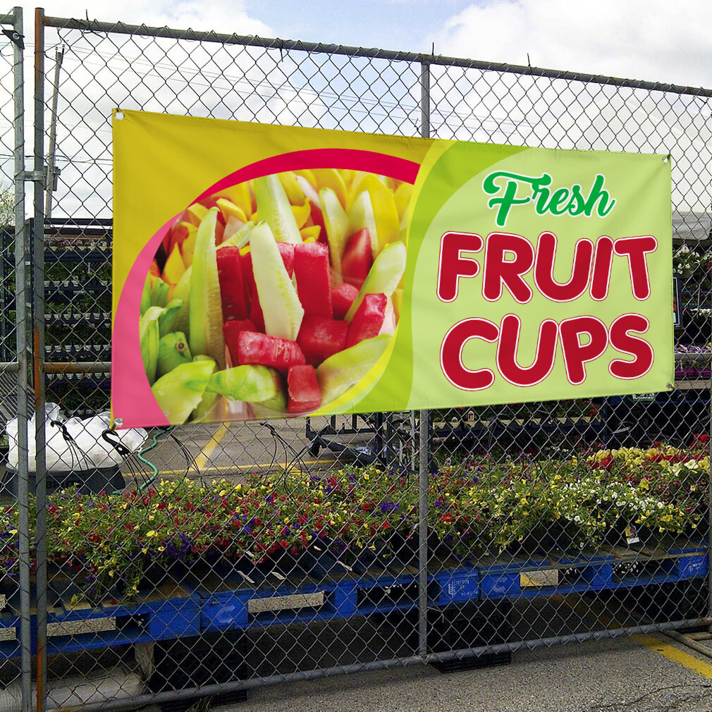 Vinyl Banner Multiple Sizes Fresh Fruits Cups Advertising Printing Fruit Outdoor