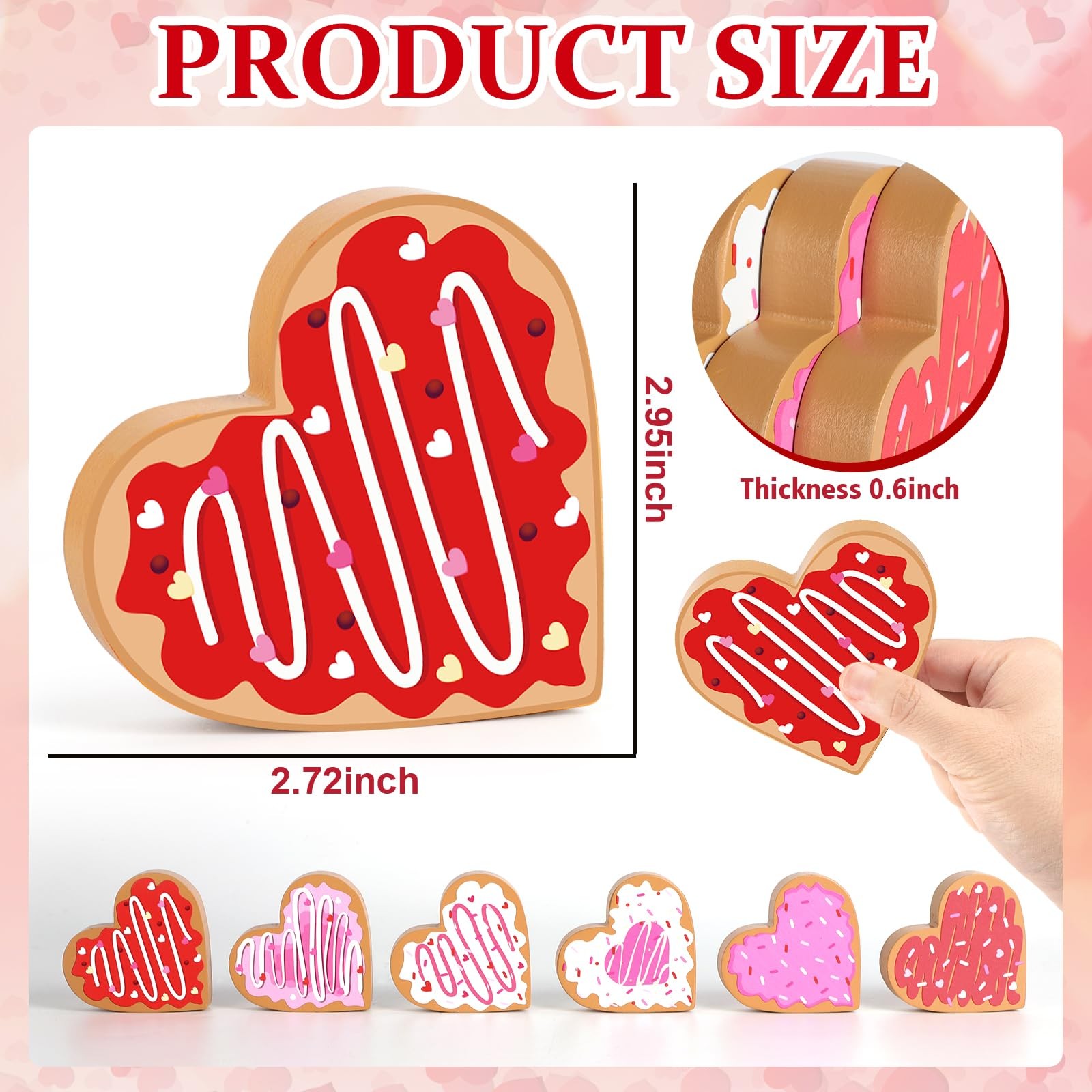 6 PCS Valentine Wooden Heart Table Centerpiece Double Sided Tray Decor