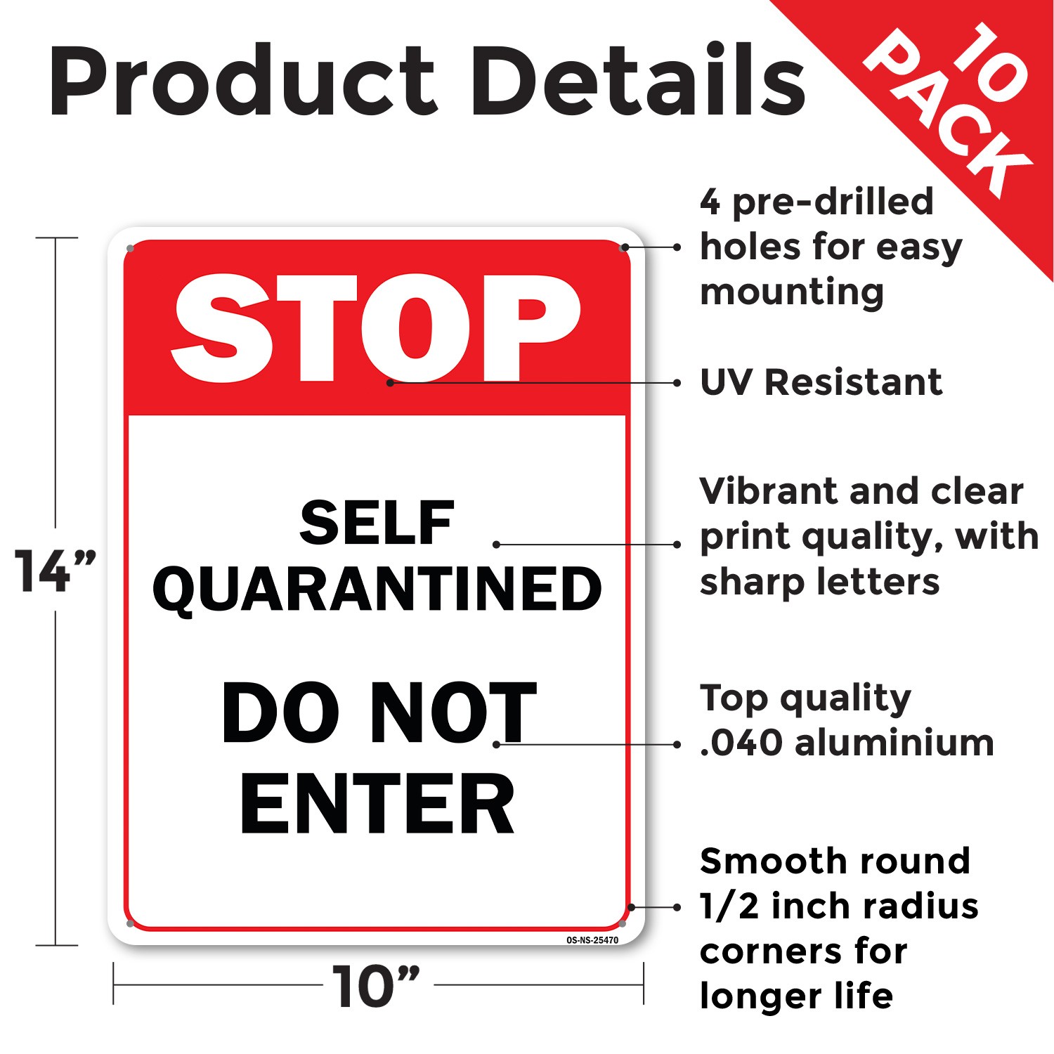 Stop Self Quarantined Do Not Enter Public Safety Sign Or Decal – 5 or 10 Pack