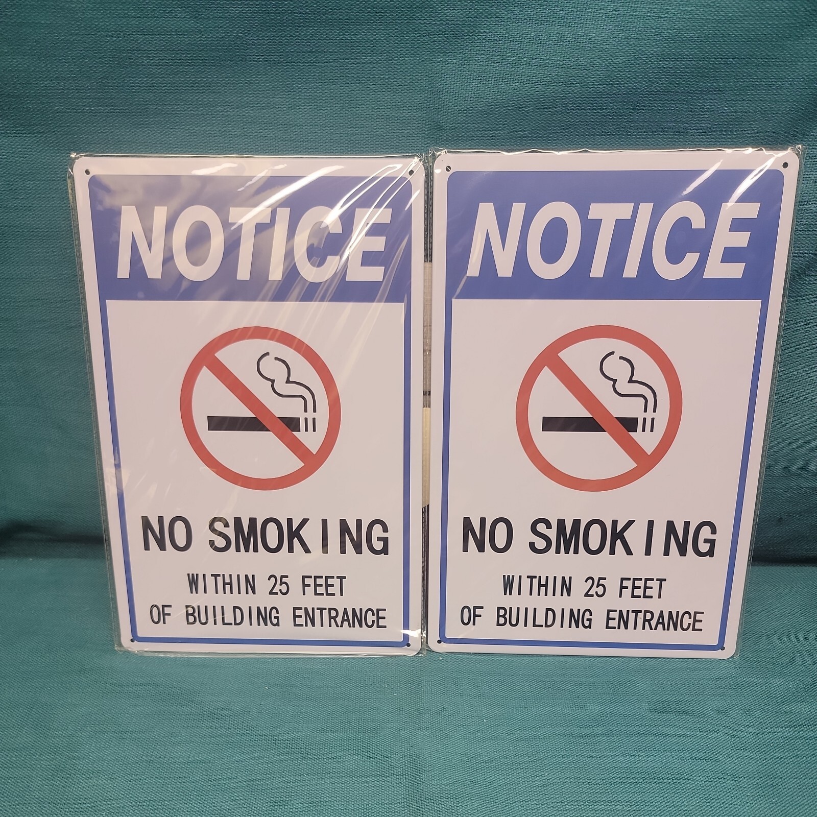 2 BRAND NEW SIGNS NO SMOKING WITHIN 25 FEET OF BUILDING ENTRANCE 8&Prime;x12&Prime; FS&H