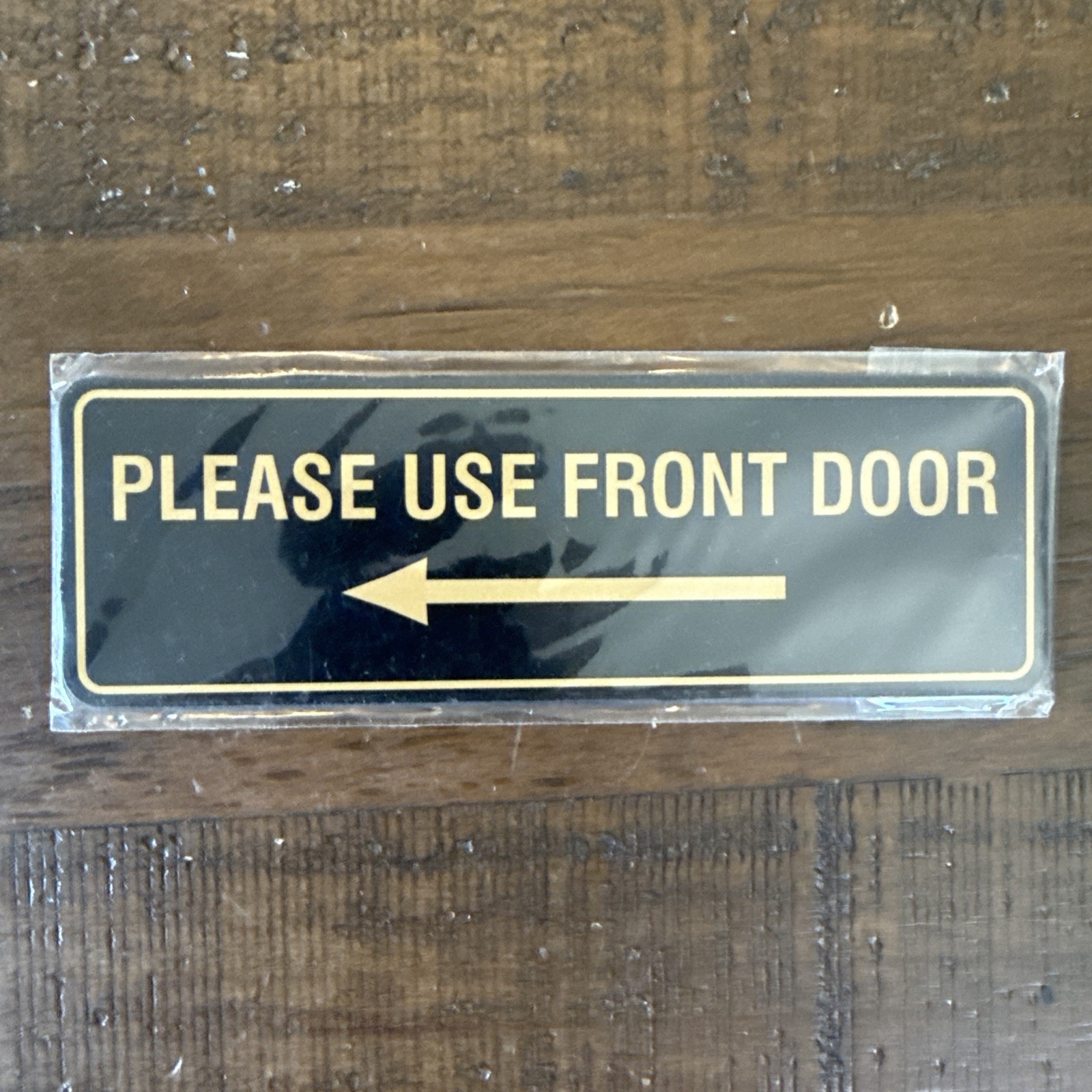 Standard Please Use Front Door Left Arrow Sign Easy Installation Black/Gold 2×6