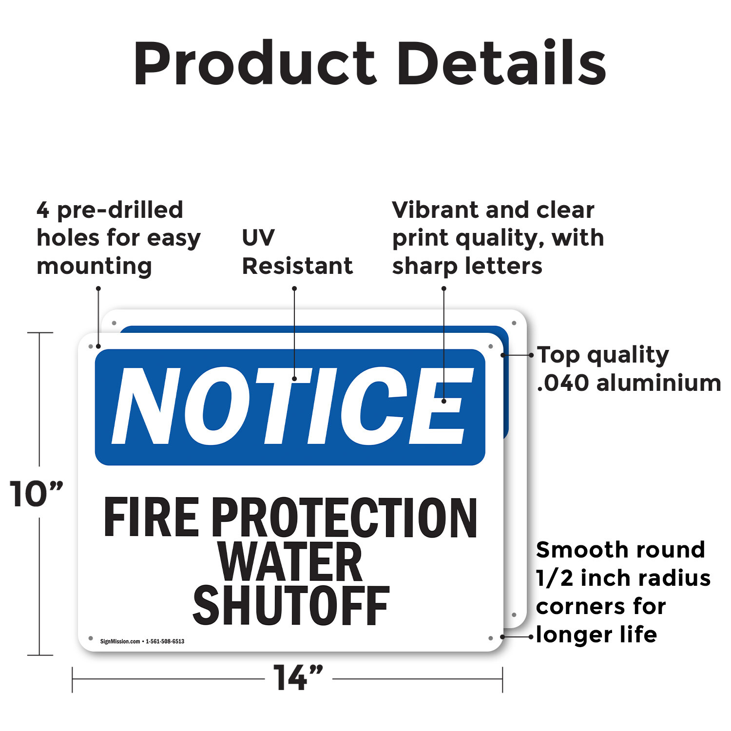 (2 Pack) Fire Protection Water Shutoff OSHA Notice Sign Decal Metal Plastic