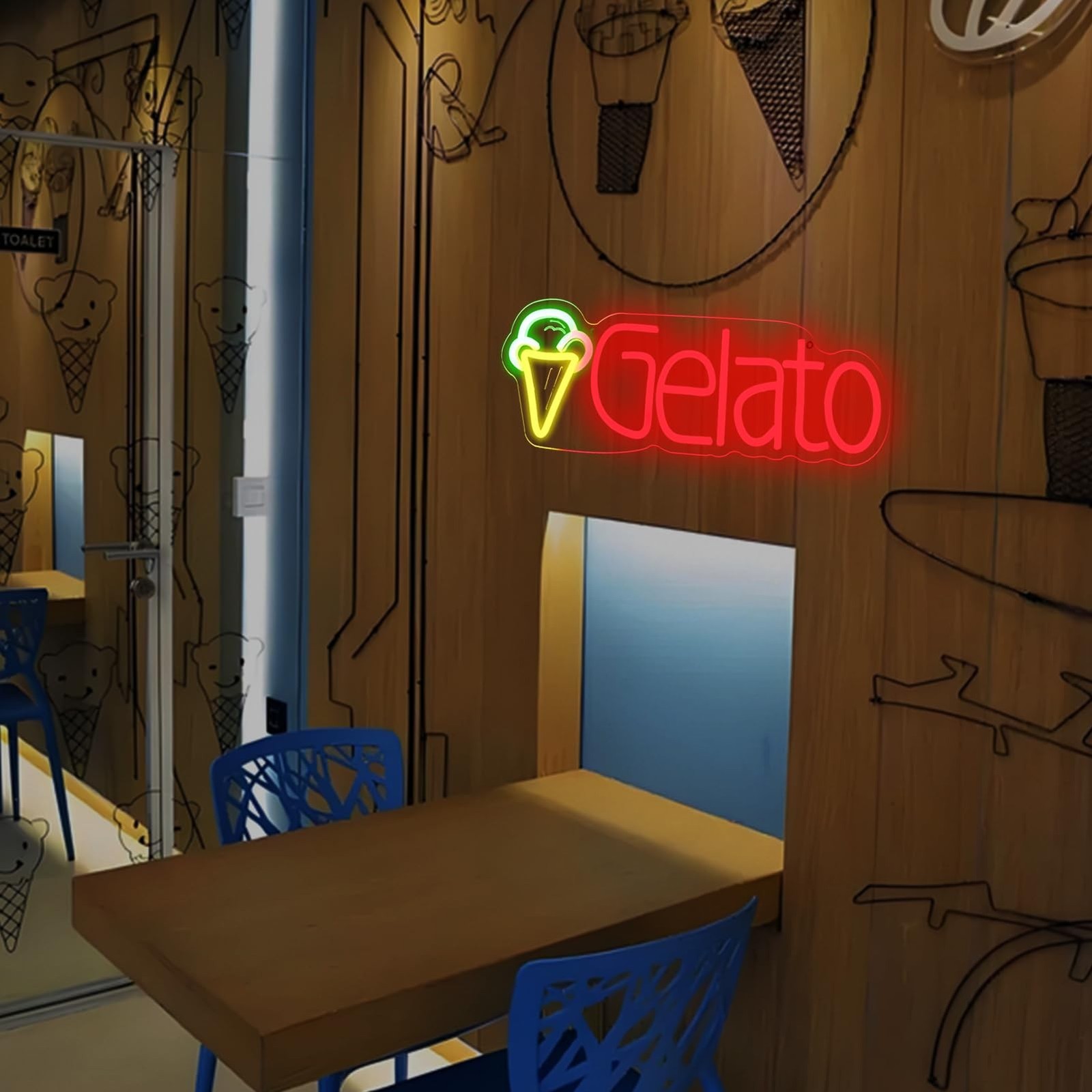KODGGHK Gelato Neon Sign for Wall Decor, Italian Ice Cream Neon Light with Di…