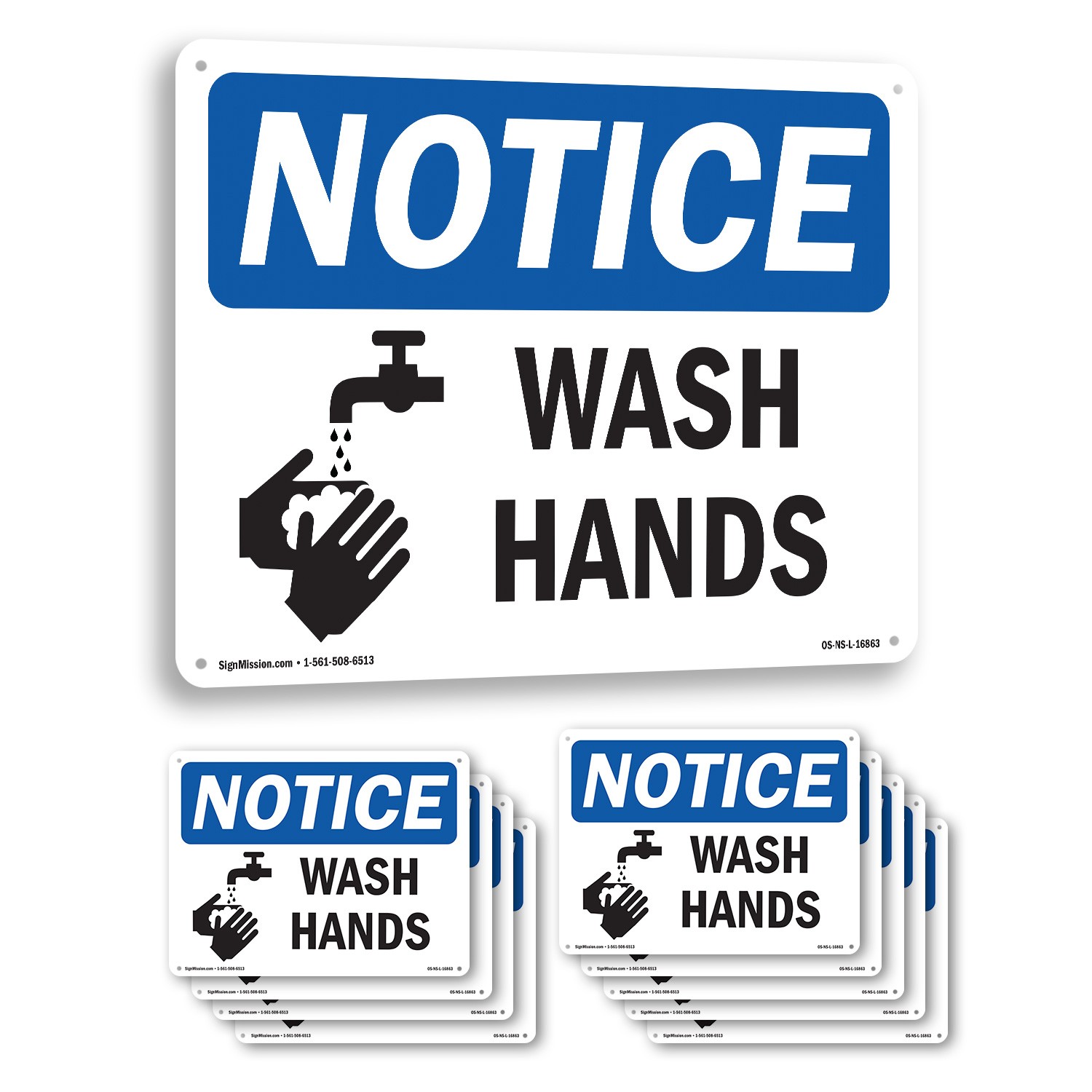 Wash Hands OSHA Notice Sign Metal, Plastic, Or Decal – 5 or 10 Pack
