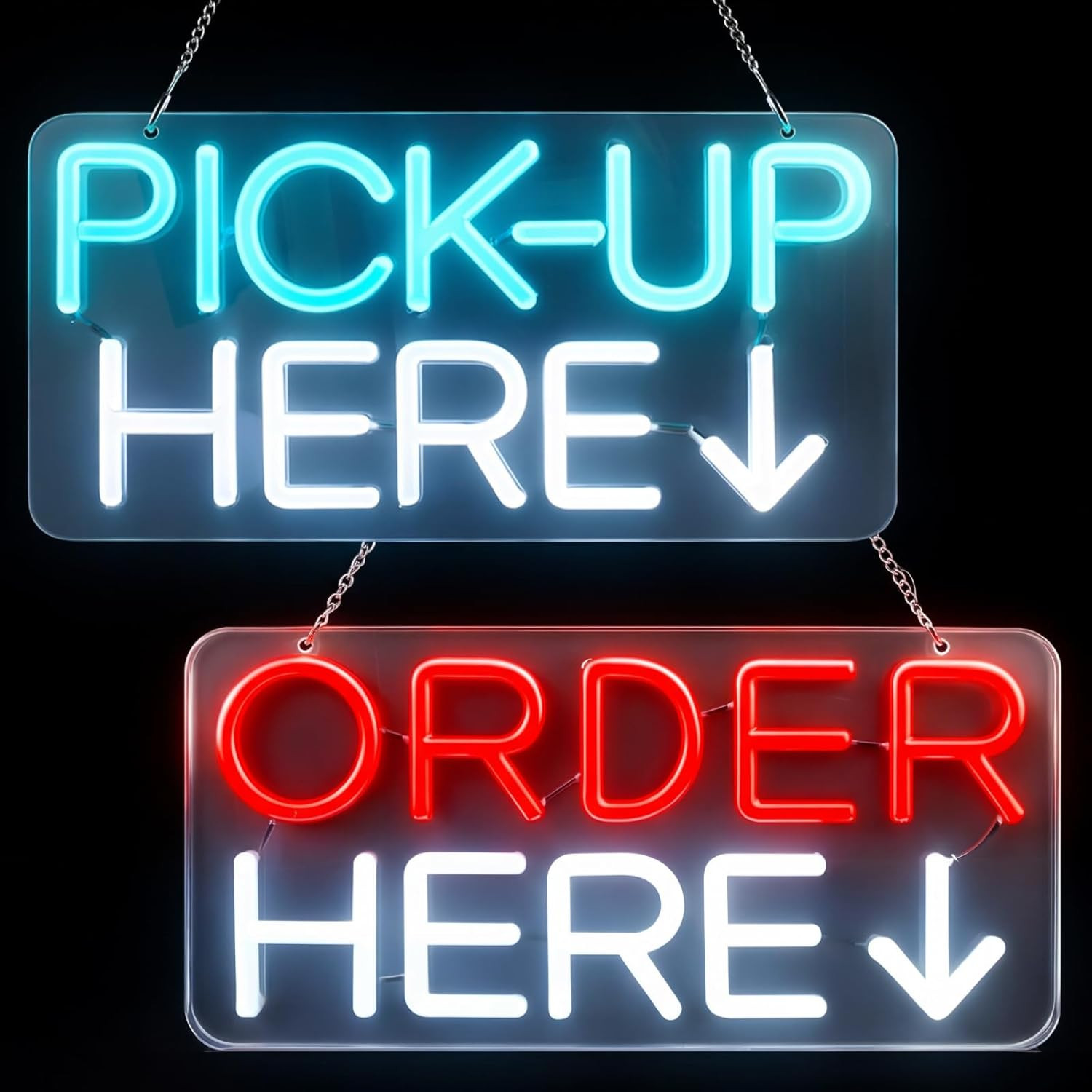 LED Order & Pick Up Here Signs – 2 Pack Neon Wall Decor for Business