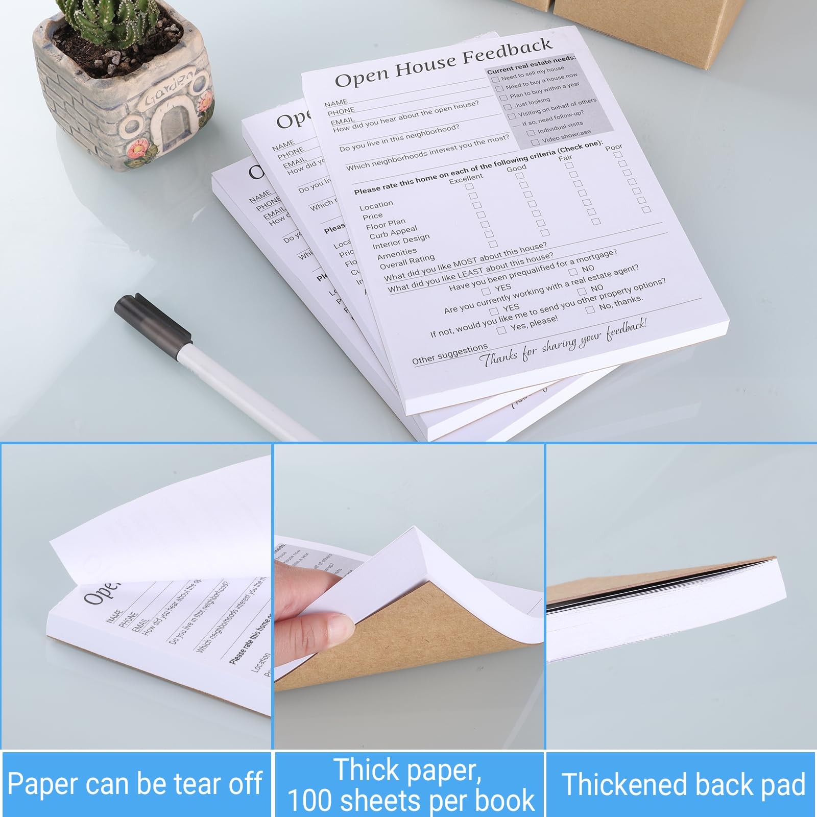 100 PCS 6×8 Inch Open House Feedback Notepad Real Estate Form SignIn 3 Pack
