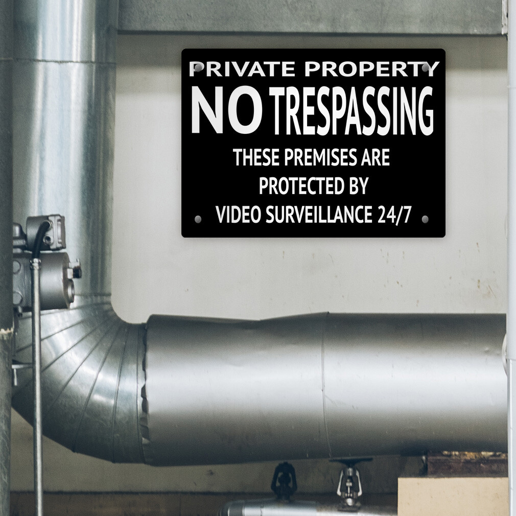 Horizontal Metal Sign Private Property No Trespassing 24 7 Video Surveillance