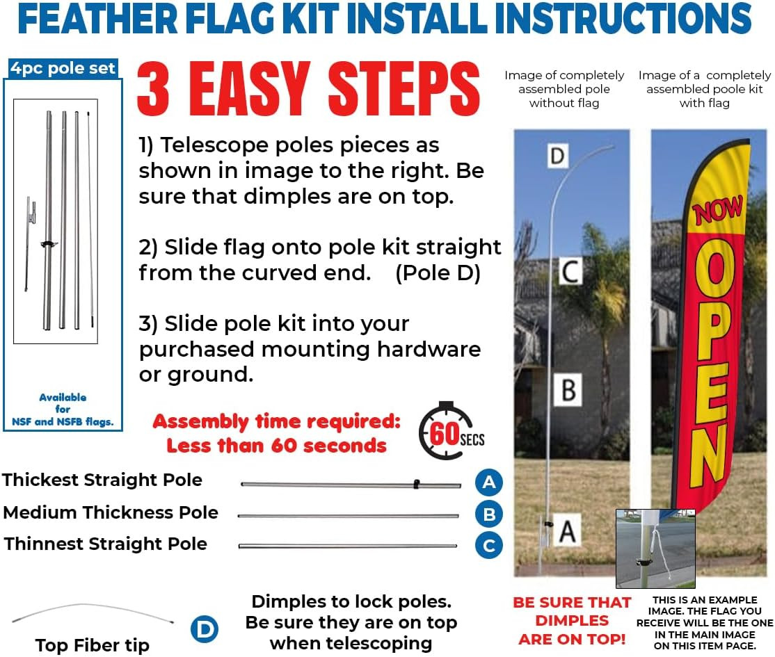 NOW OPEN Swooper Feather Flag Banner with 15&prime; Pole Kit for Businesses