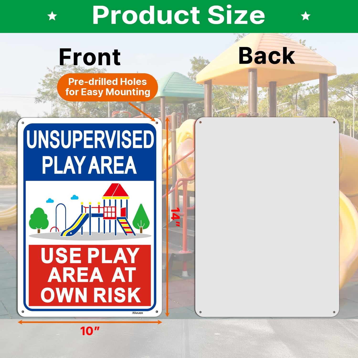 2 PCS Unsupervised Play Area At Own Risk Sign 14×10 Inch Rust Free Aluminum