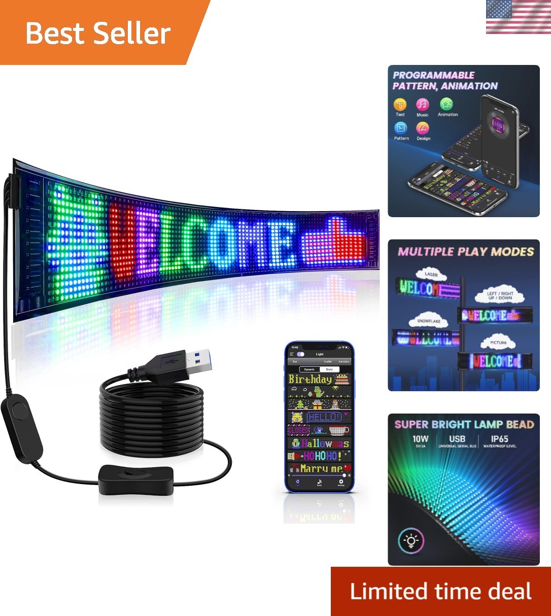 Versatile 27 »x5 » LED Store Sign – Connect via App & Create Stunning Displays