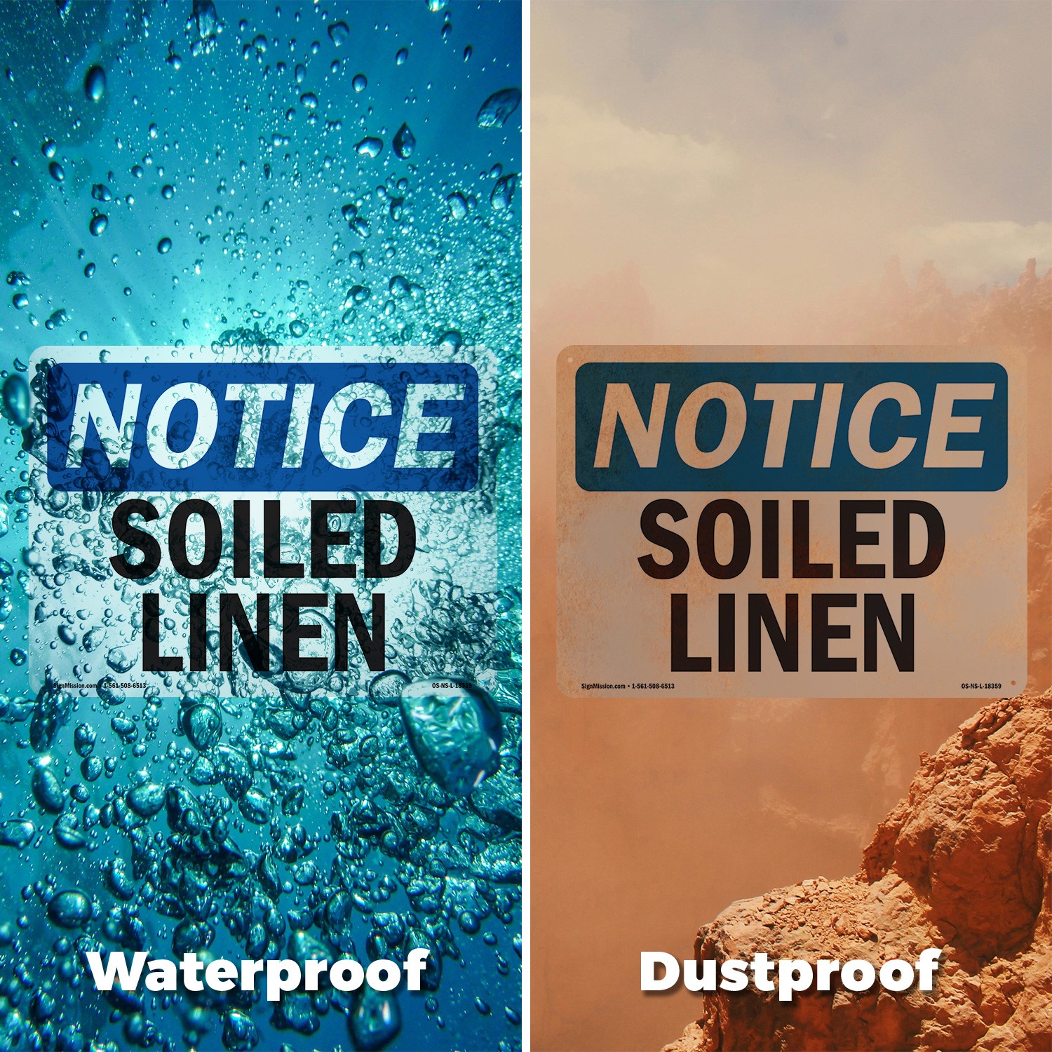 Soiled Linen OSHA Notice Sign Metal, Plastic, Or Decal – 5 or 10 Pack