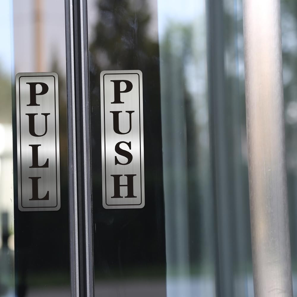 Metal Stainless Steel Push Pull Signs for Door,With Self Adhesive,5.5X1.7In