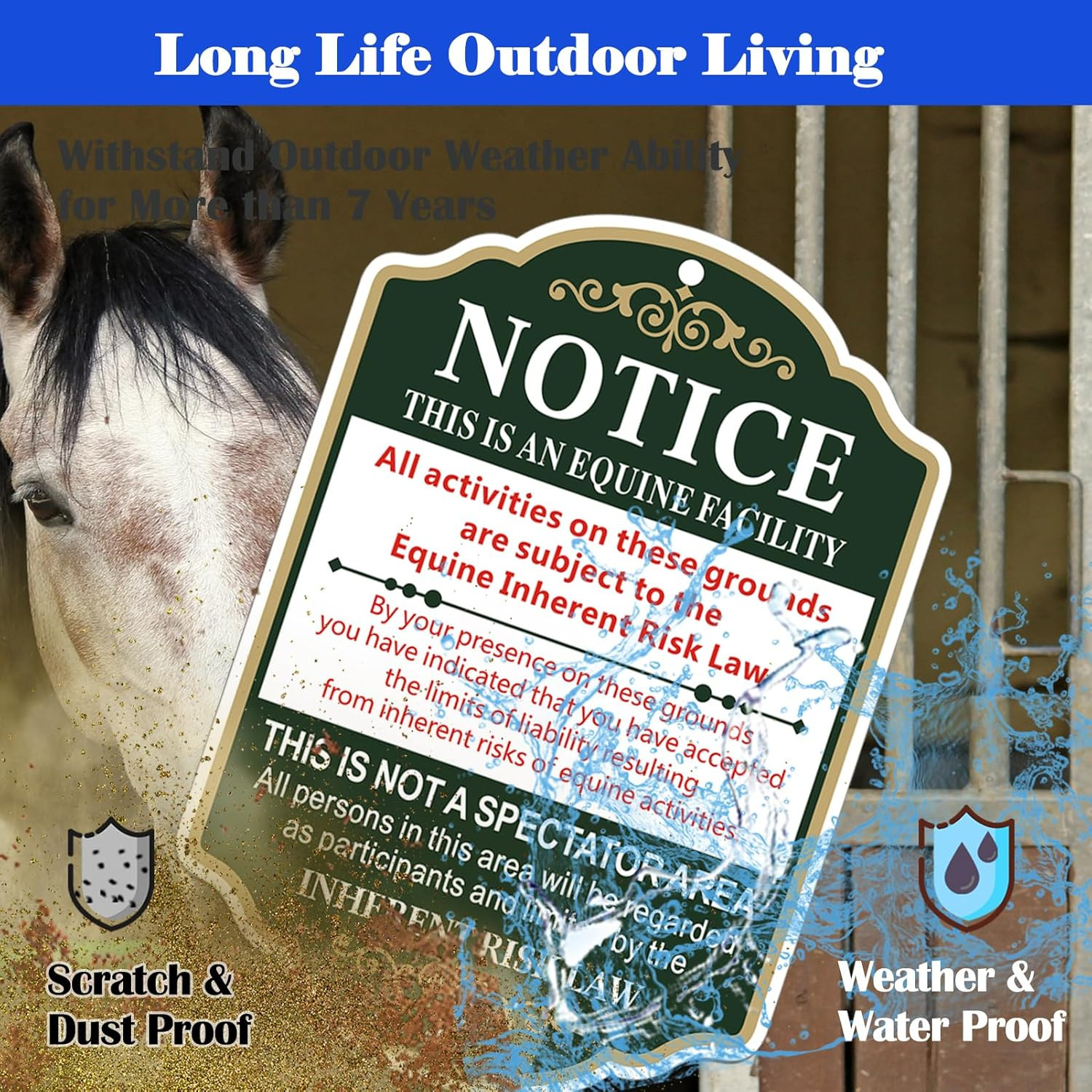 Equine Liability Sign – 10×14 Inch Metal Farm Sign, 2 Pack, Weather Resistant