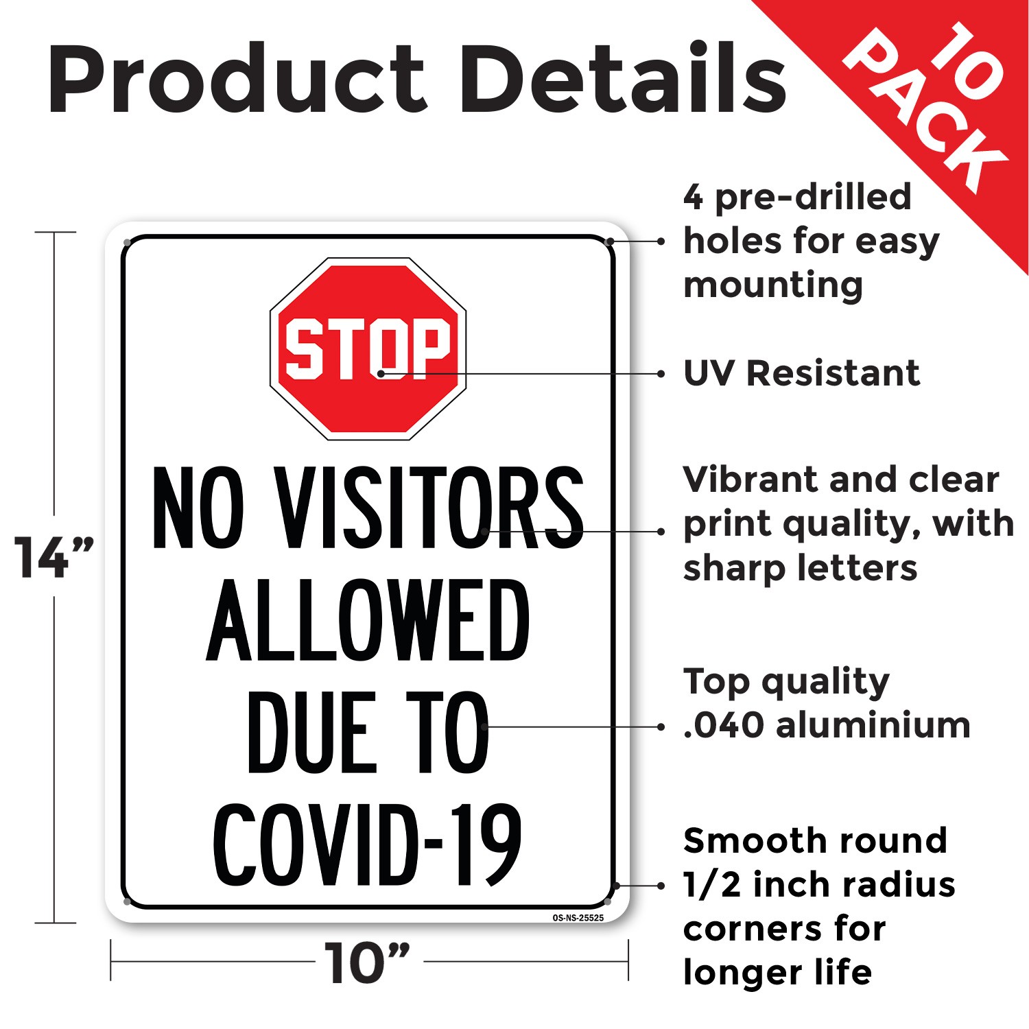 Stop No Visitors Allowed Due To COVID-19 Public Safety Sign, Decal 5 or 10 Pack
