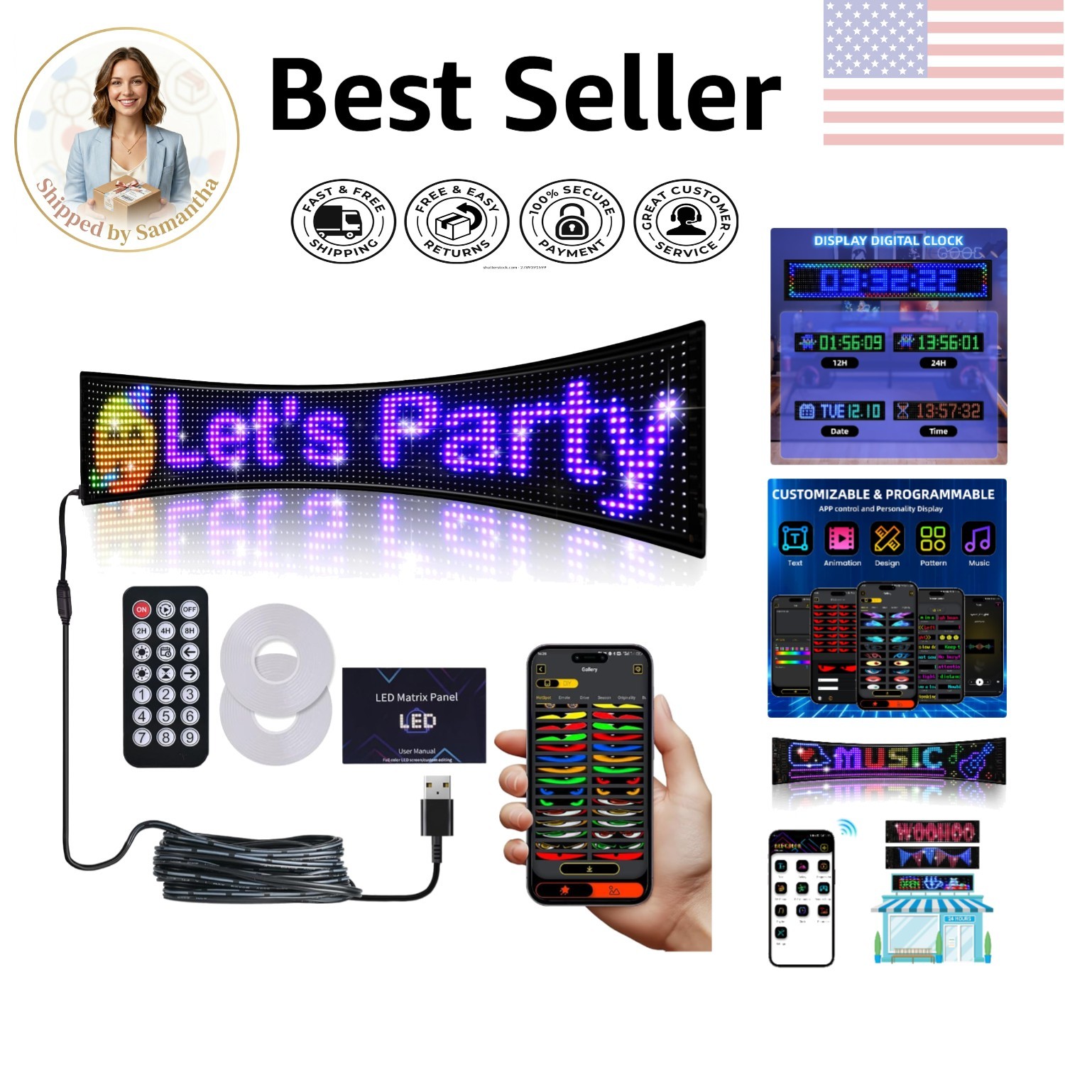 Smart App Controlled LED Sign – 36.2&Prime;x7.6&Prime; Vibrant Banner for Business Displays