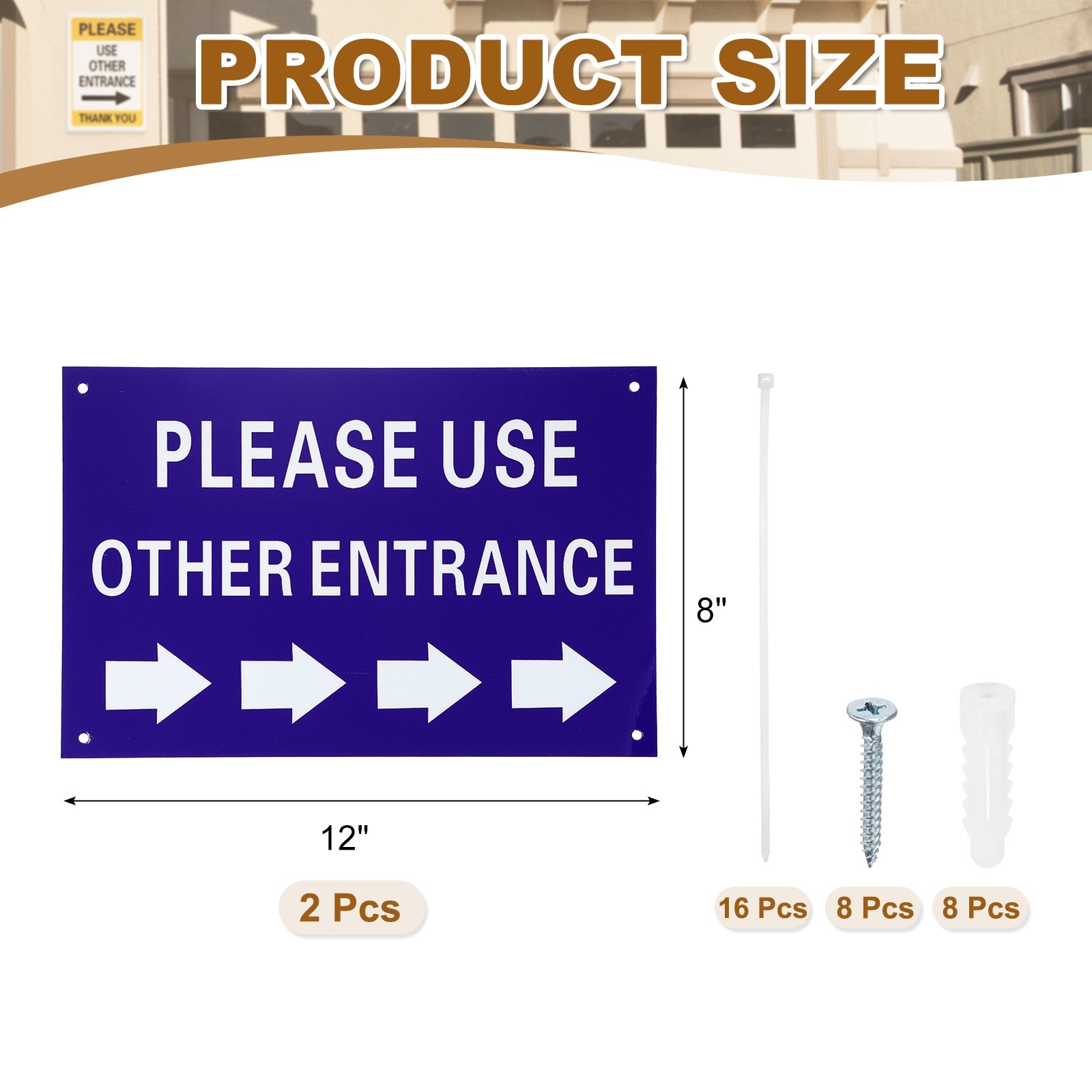 2 Pcs Please Use Other Entrance Sign, Right Arrow, Blue on White