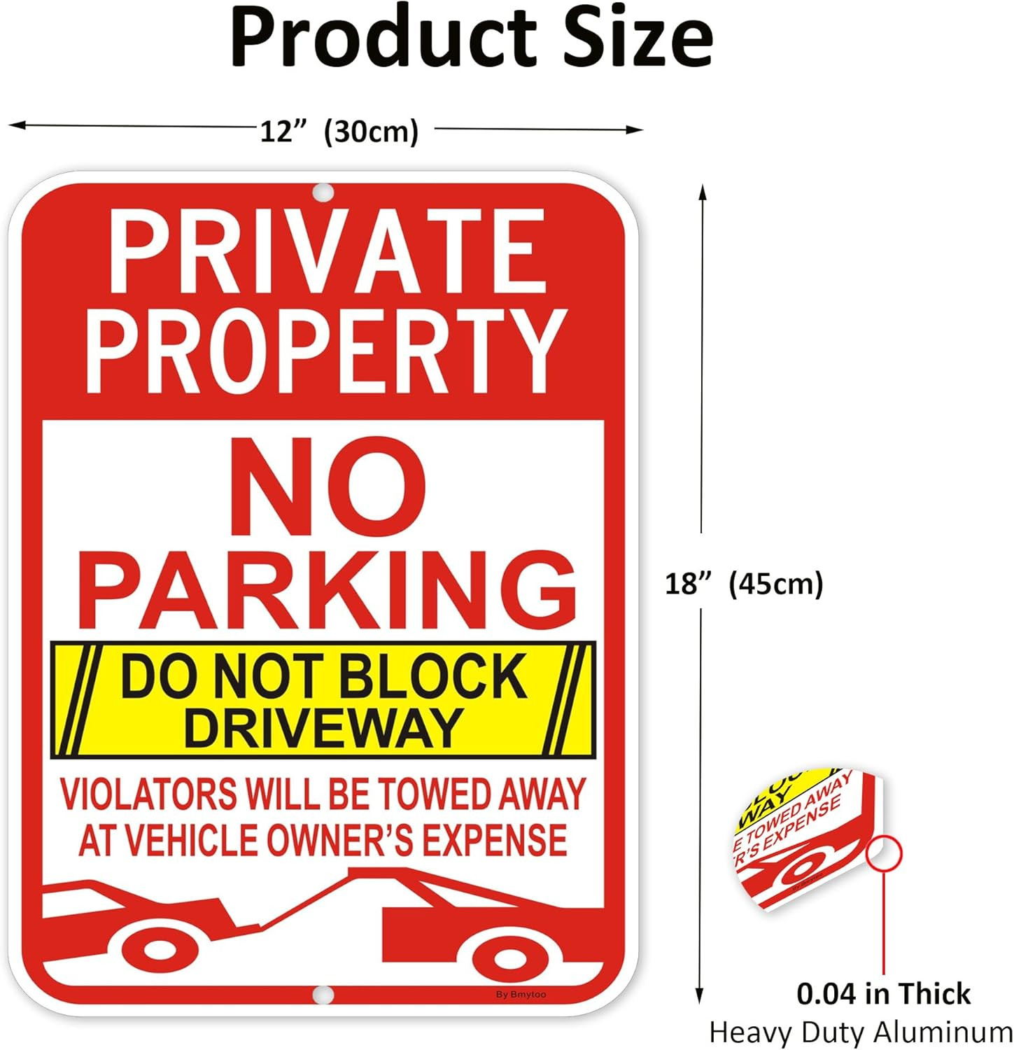 4-Pack Reflective No Parking Signs – Private Property, Towed at Owner&rsquo;s Expense
