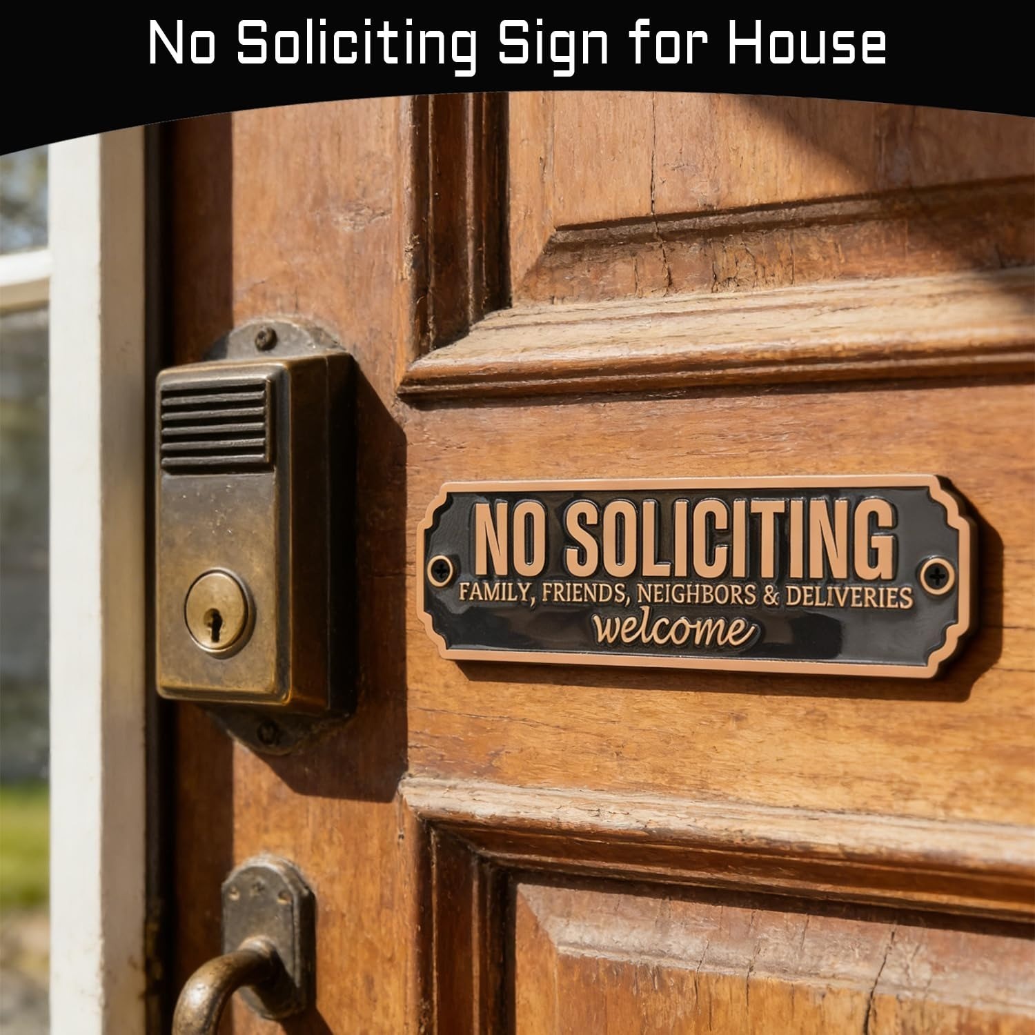 Brass No Soliciting Sign – Elegant Welcome Door Sign for Home & Office