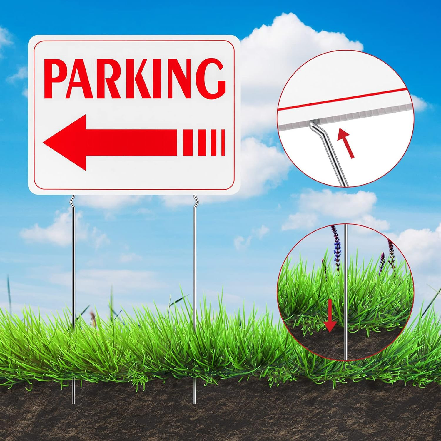4 Pcs Event Parking Sign with Stake, with Directional Arrows 12 X 16 Inch Double
