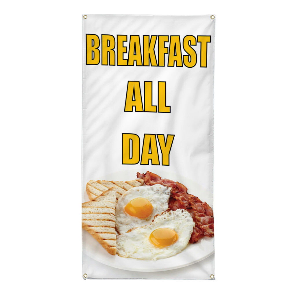 Vertical Vinyl Banner Multiple Sizes Breakfast All Day Restaurant and Food