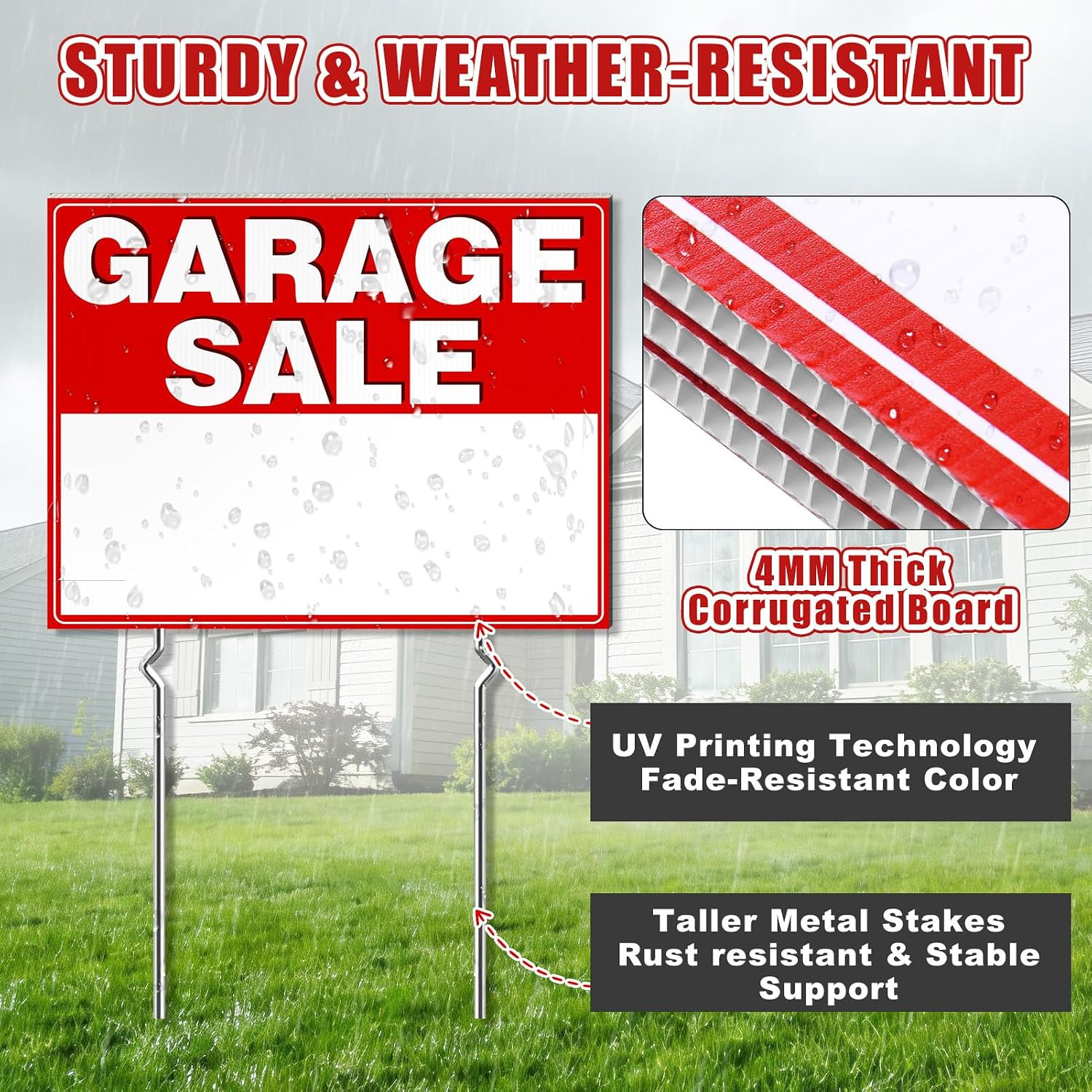 Garage Sale Signs 24&Prime; X 17&Prime;, 3Pcs Foldable Extra-Large Yard Sale Signs with Meta