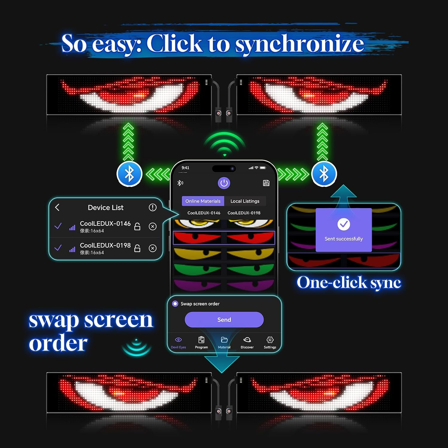 LED Sign for Car Devil&rsquo;S Eyes Light for Windshield APP Control Scrolling Display