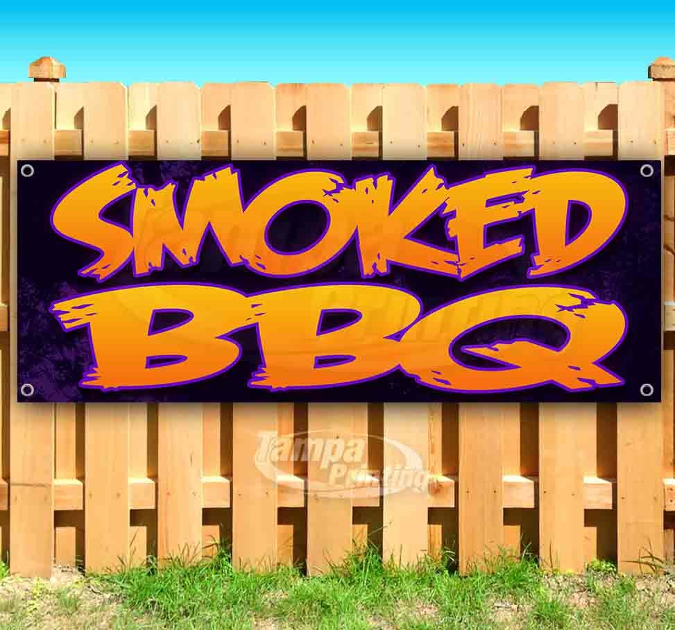SMOKED BBQ Advertising Vinyl Banner Flag Sign Many Sizes Available USA BARBECUE