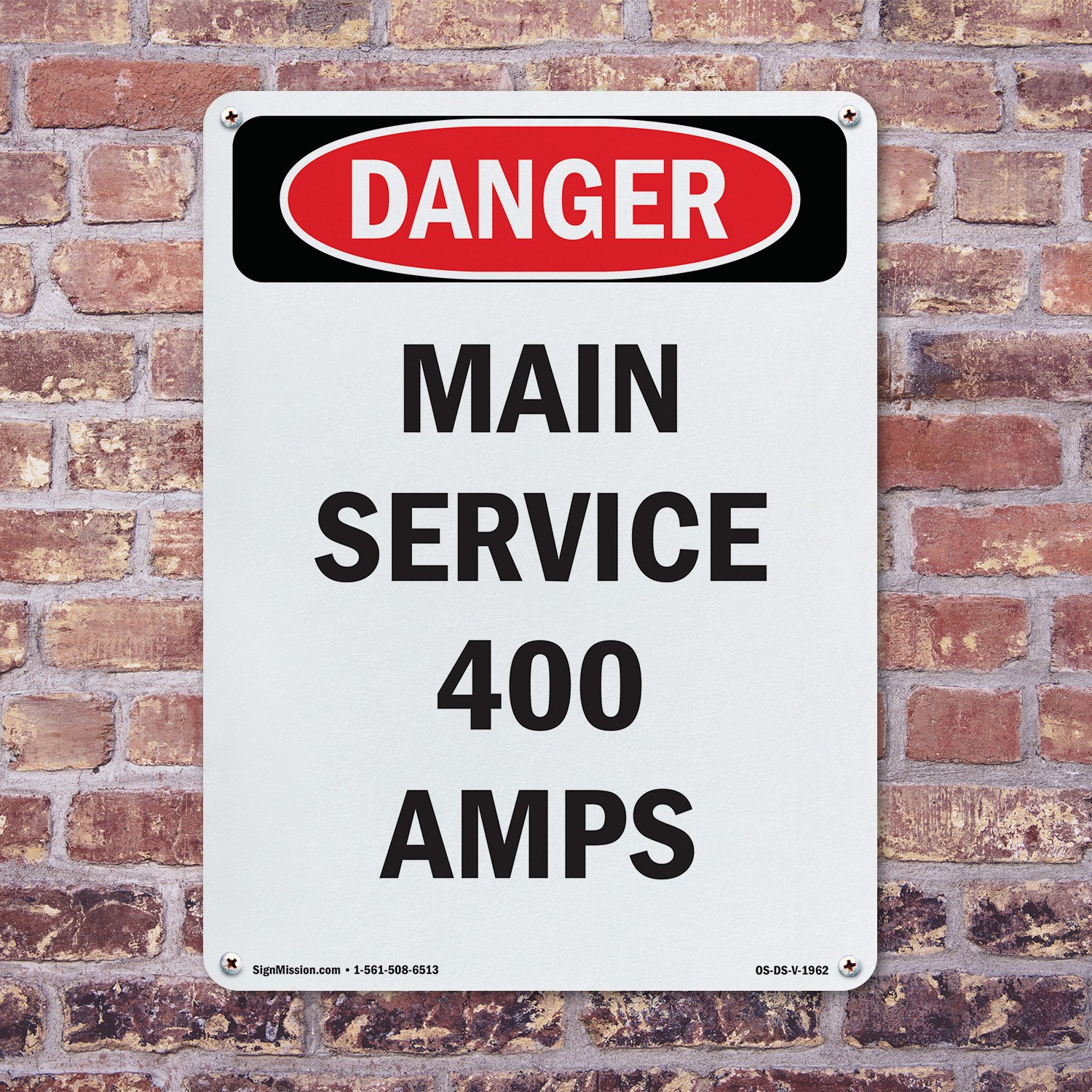 Main Service 400 Amps OSHA Danger Sign Metal, Plastic, Or Decal – 5 or 10 Pack