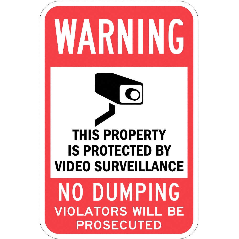 LYLE T1-1092-EG_12x18 Rflctv Surveillance Warning Sign,18x12in 36A890