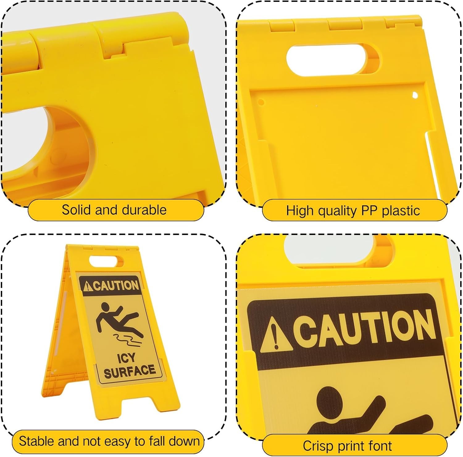 2 Pieces 24.5 x 12.6 Inch &lsquo;Caution – Icy Surface&rsquo; 2 Sided Folding Floor Sign …