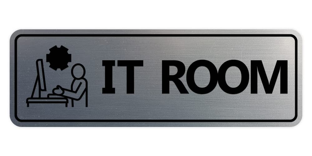 Standard IT Room Sign Brushed Silver Large Office Business Plaque Door Wall