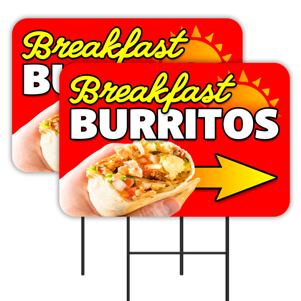 Breakfast Burritos 2 Pack Double-Sided Yard Signs 16&Prime; x 24&Prime; with Metal Stakes (M