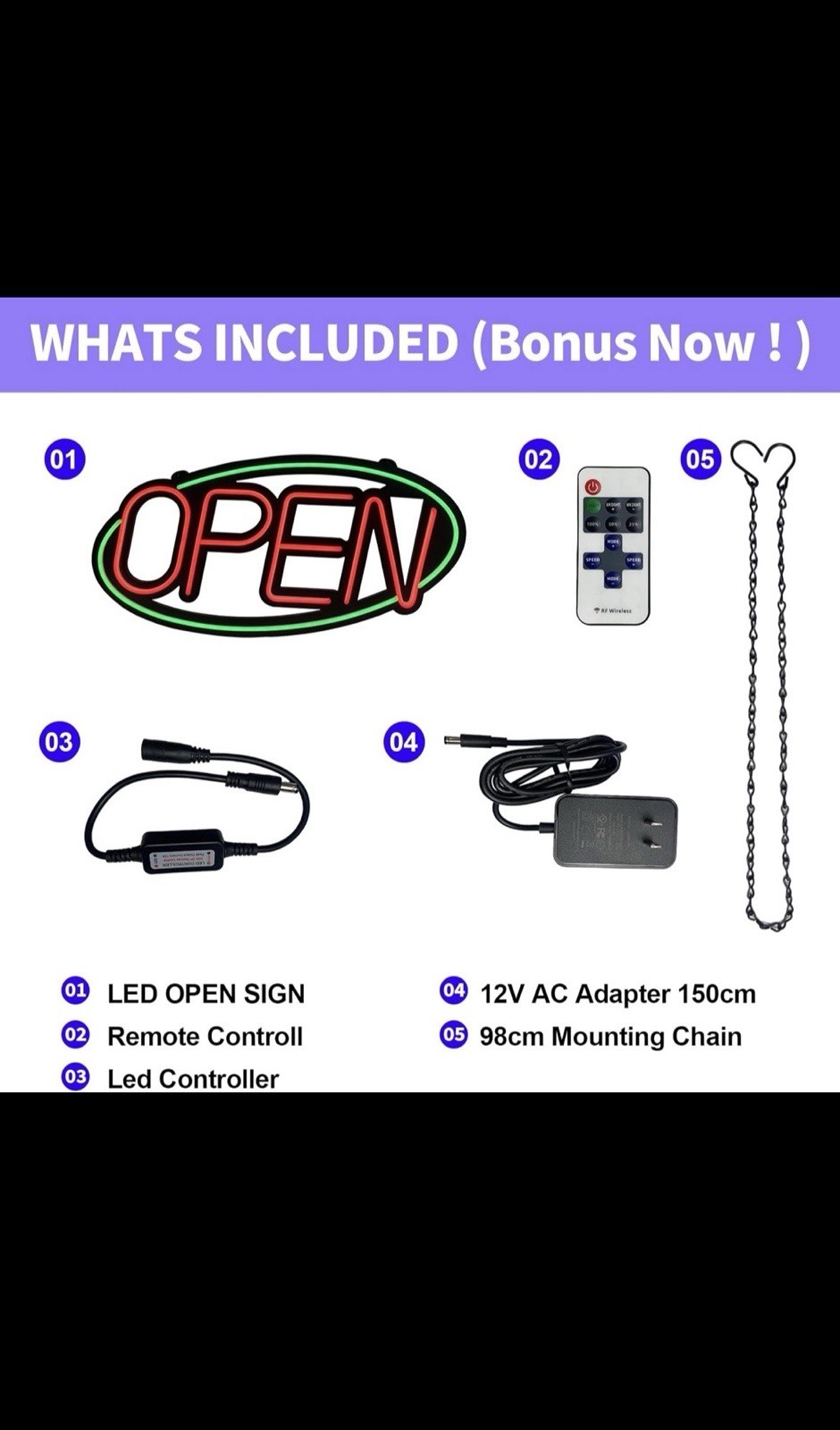 ASBAVA Super Bright LED Open Sign Day or Night (RED and GREEN) 32”x15”