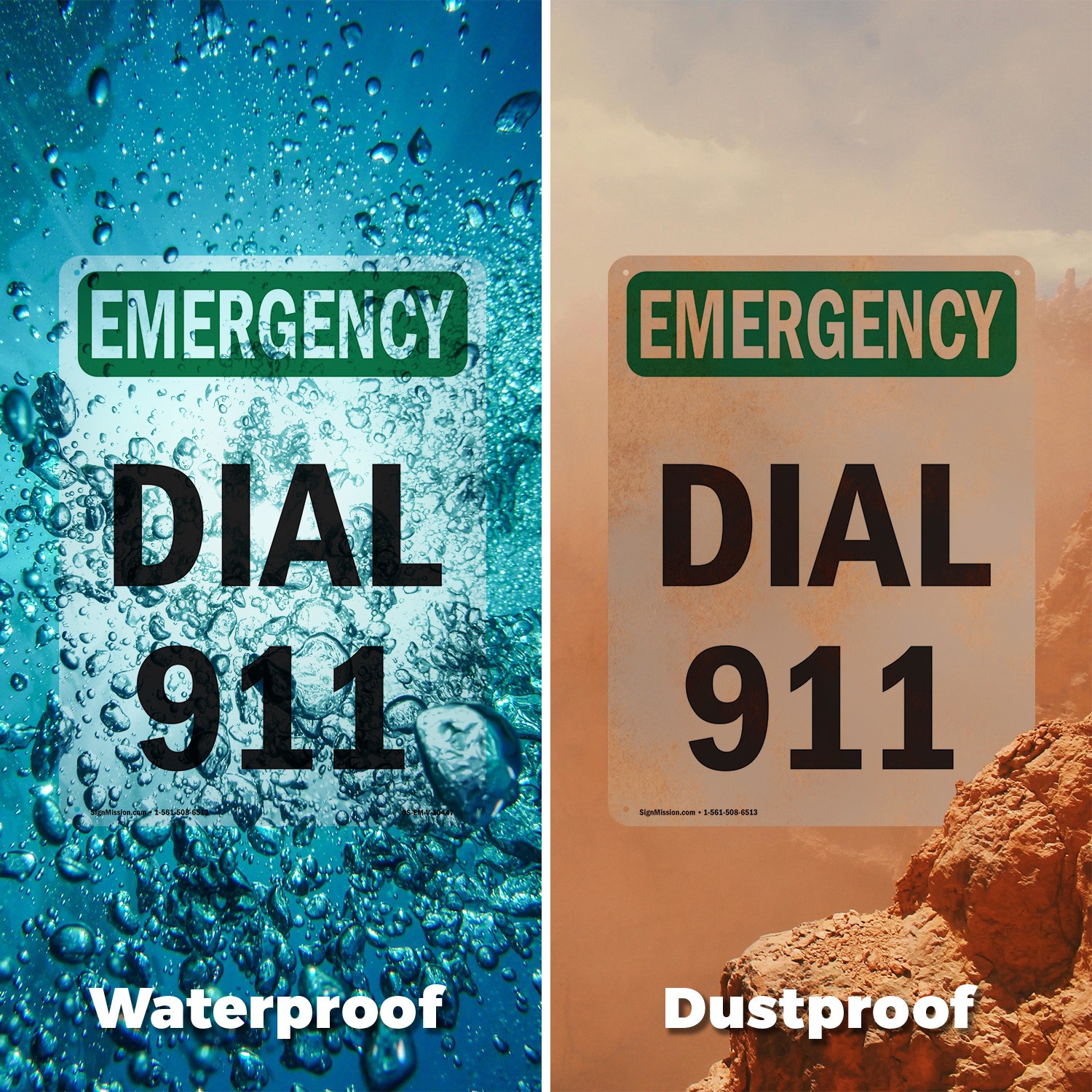 Dial 911 OSHA Emergency Sign Metal, Plastic, Or Decal – 5 or 10 Pack